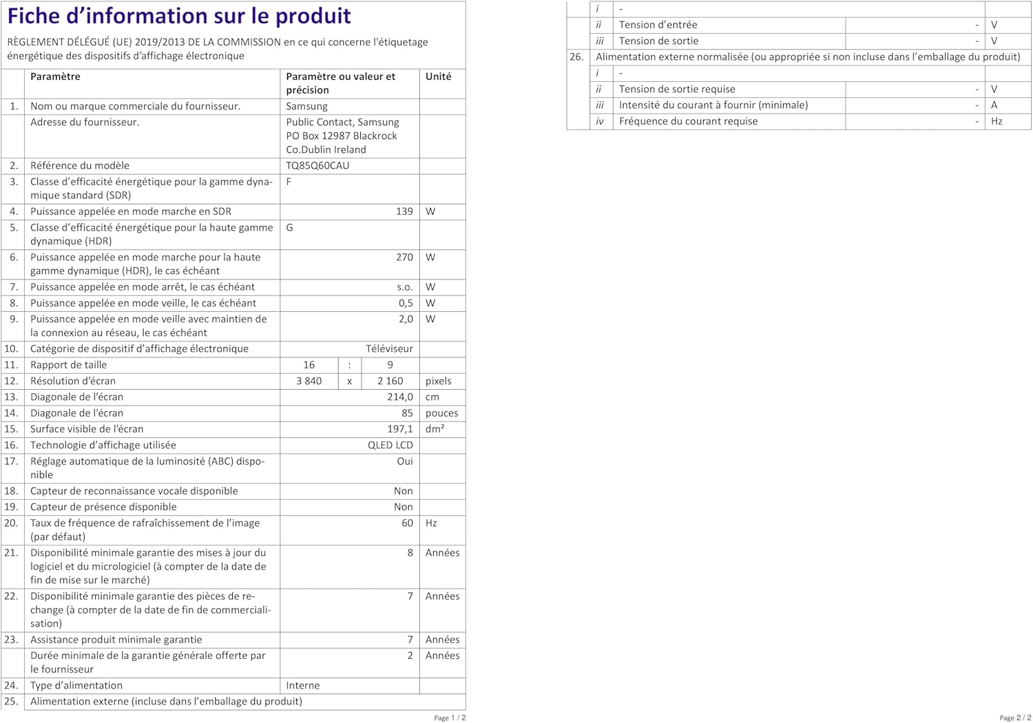 Samsung Téléviseur TQ85Q60D 85 (85 Pouces) QLED 4K Smart TV 2024