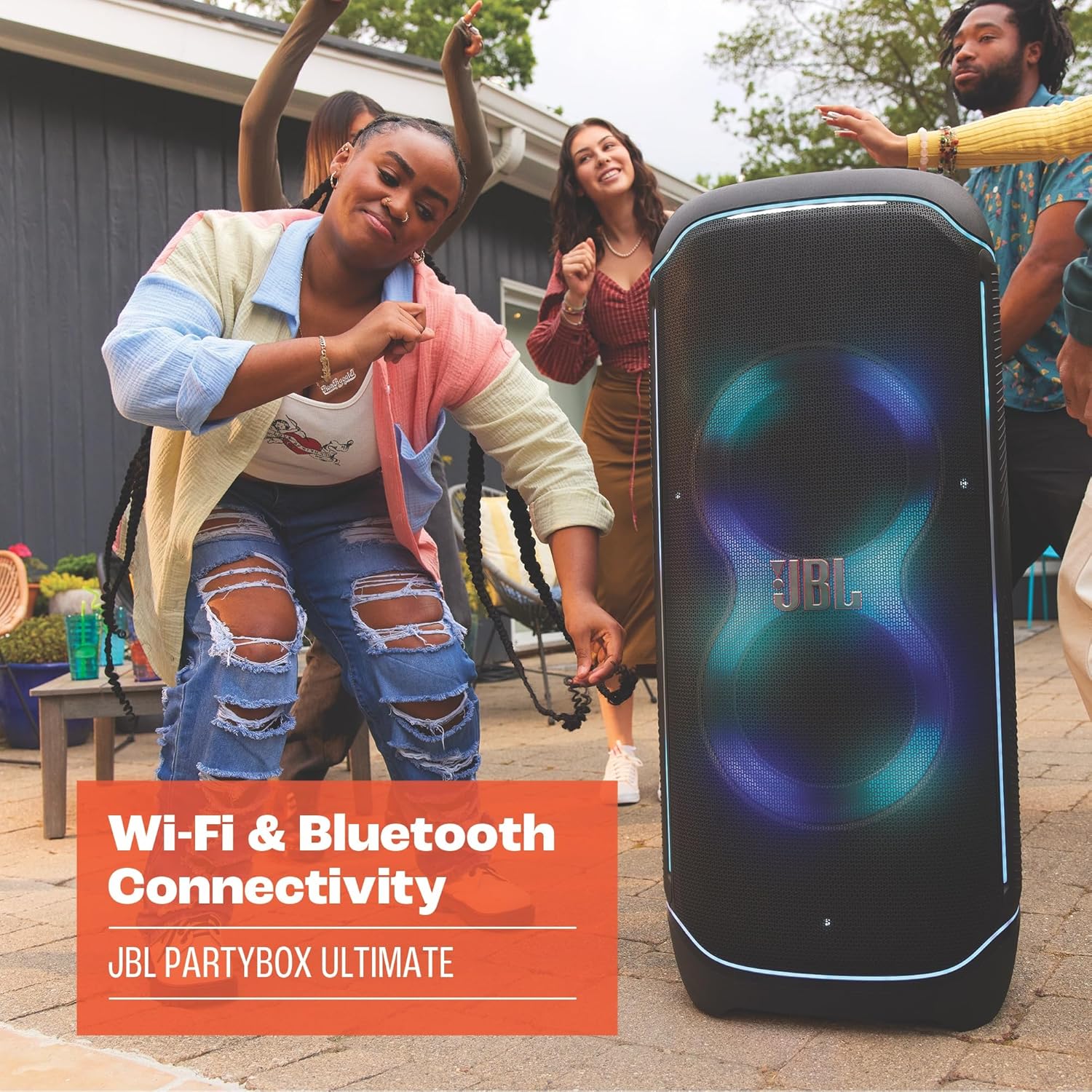 JBL PartyBox Club 120, Enceinte portable de soirée, poignée pliable ergonomique, jeu de lumières, 12 heures d'autonomie, résistante aux éclaboussures IPX4, noir, Prise européenne (Type C)