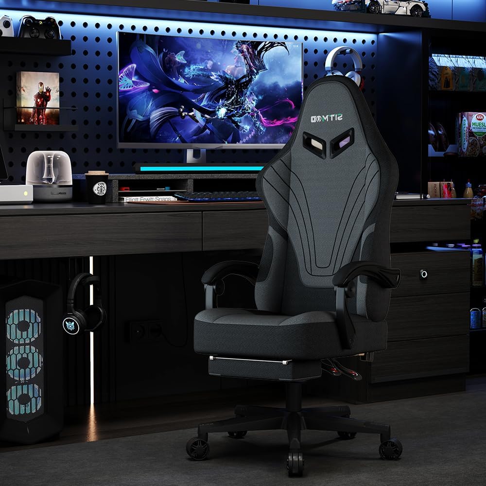 Ulody Chaise Gaming Ergonomique, Fauteuil de Bureau Pivotant, Dossier Haut, Siege Gamer avec Appui-tête et Soutien Lombaire Ajustables, Chaise de Jeu avec Repose-Pieds(Gris)