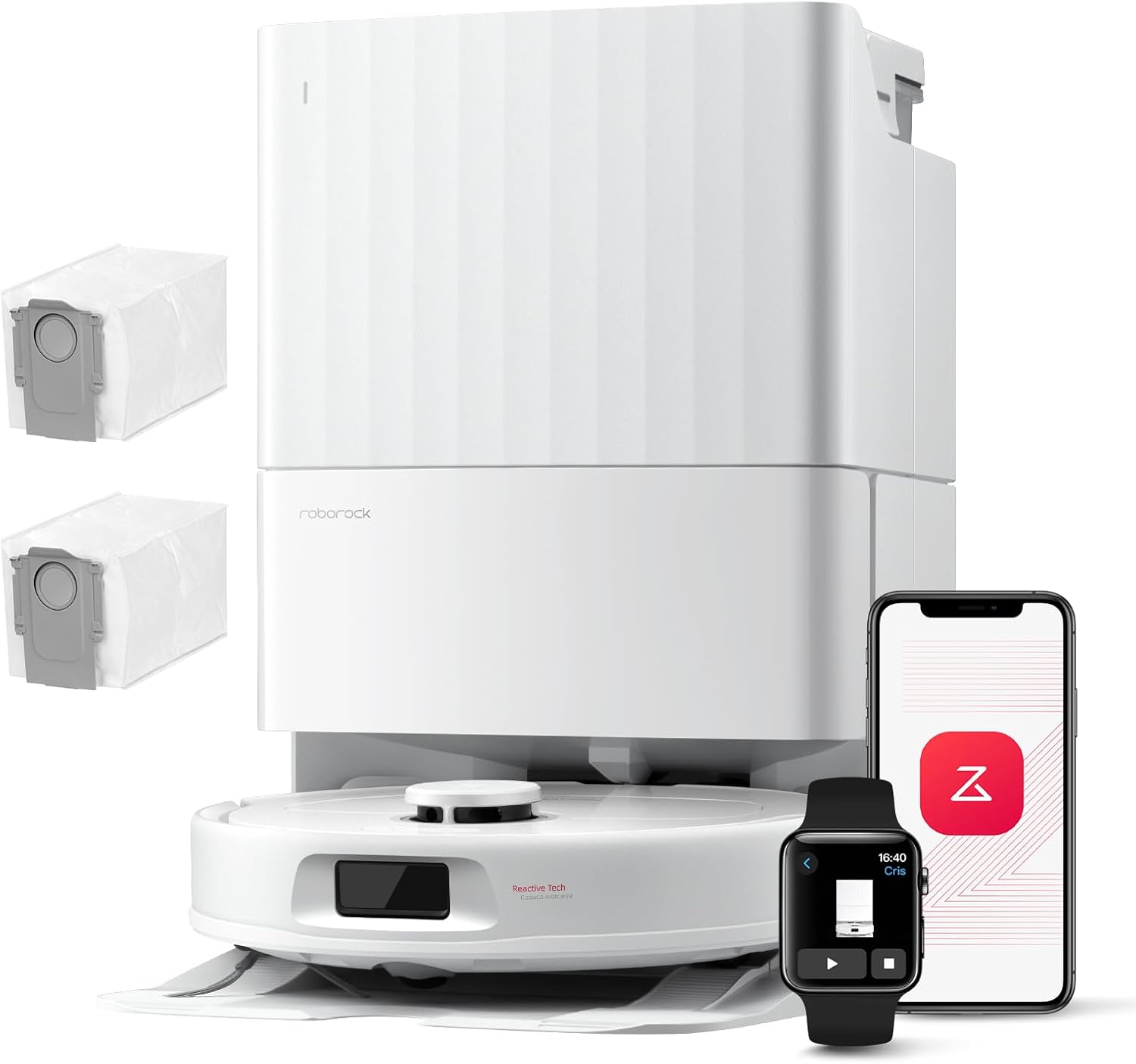 roborock QV 35A Aspirateur Robot Laveur, 8000Pa HyperForce, Station Multifonctionnelle, Serpillière Rotative 200 TR/Min & Relevable 10mm, Anti-enchevêtrement, Évitement d'obstacles, Cartographie, APP