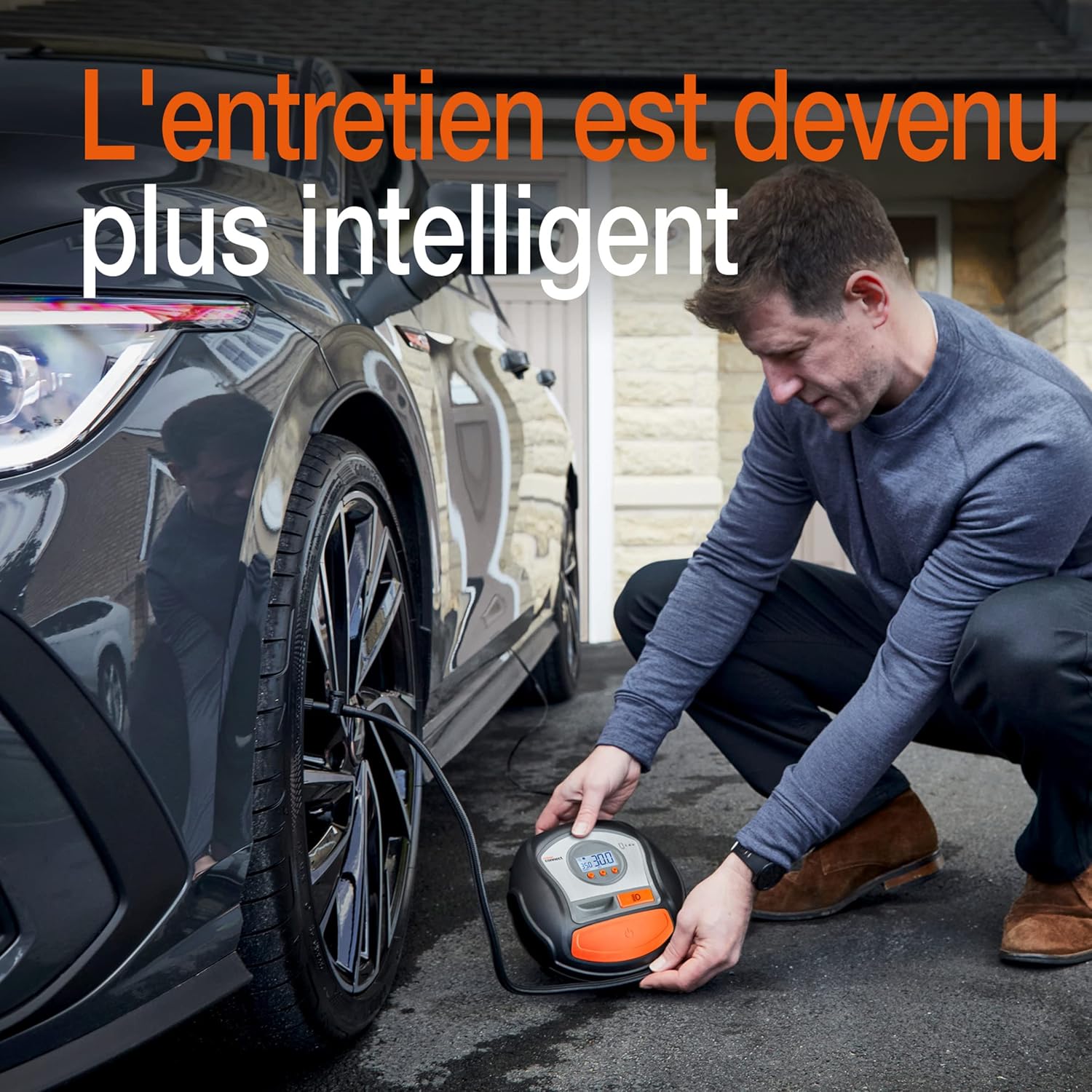 OSRAM TYREinflate Connect 650, compresseur de pneu numérique avec arrêt automatique et lumière LED, compresseur portable 12V pour pneus de voiture, connexion électrique via allume-cigare