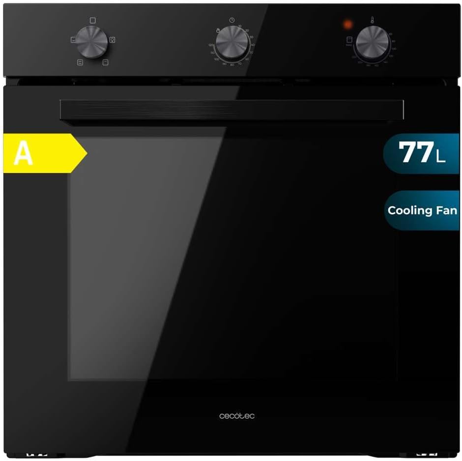 Cecotec Four encastrable Bolero Hexa C136000 Glass Black Time A 2800 W, capacité de 77 L, 4 fonctions, Minuterie, Nettoyage à la vapeur, Cuisson à la vapeur. Classe Énergétique A, Lumière intérieure