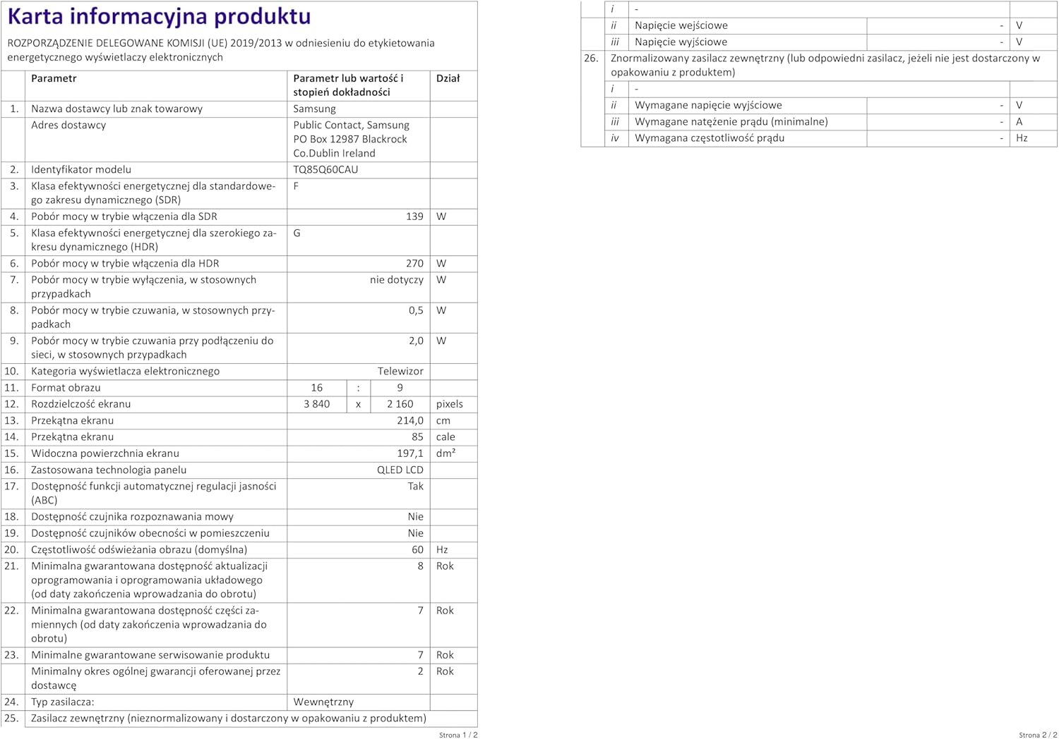 Samsung Téléviseur TQ85Q60D 85 (85 Pouces) QLED 4K Smart TV 2024