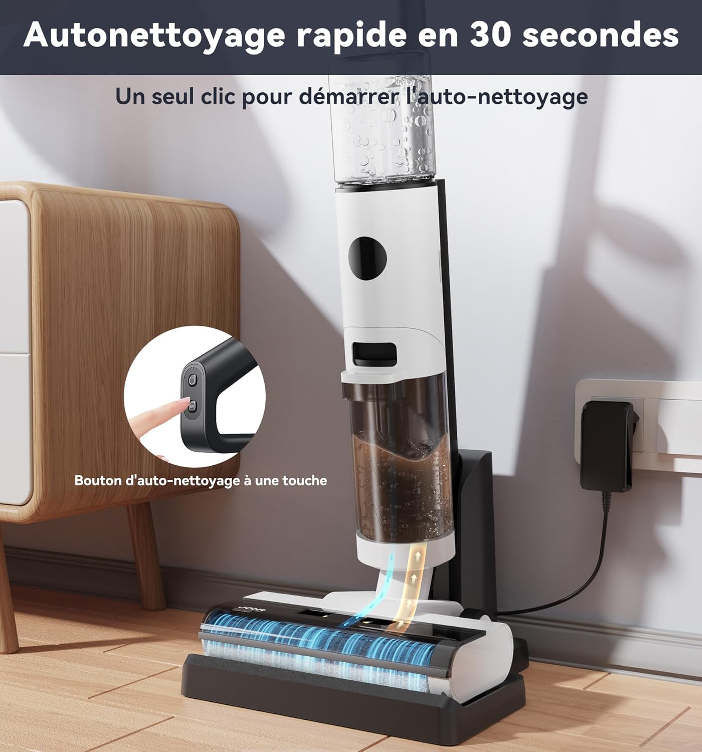 JONR ED12 Aspirateur Laveur sans Fil, Nettoyage des Bords, 30s Autonettoyage Rapide, Léger, Forte Traction, Aspire et Lave en même Temps, pour sols durs