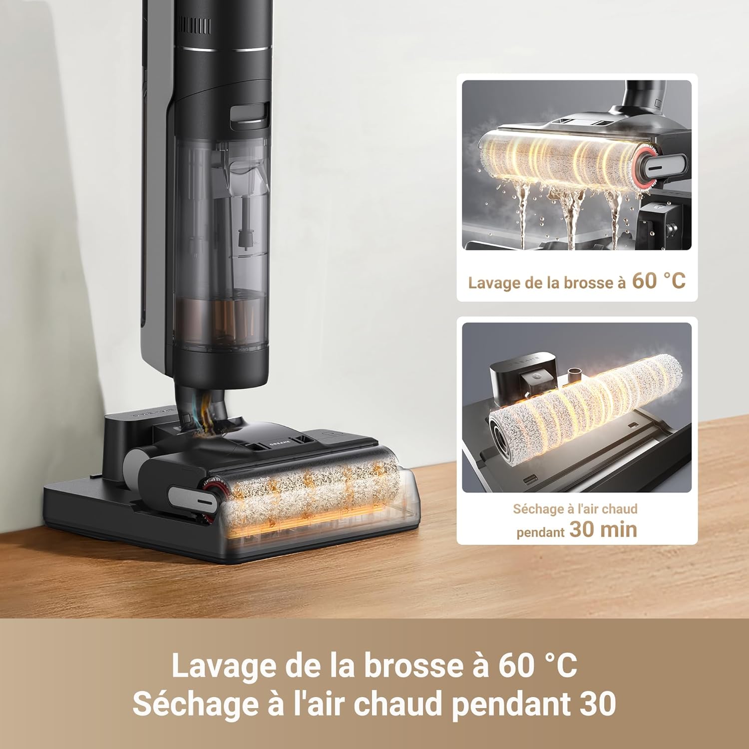 DREAME H12 Pro Ultra Aspirateur Eau et poussière, Lavage 60 °C, Séchage 30 Min, Nettoyage Auto Double Rotation avec Racleur Résistant, Aspiration 16 kPa, Brosse 2 Bords, Détection Intelligents