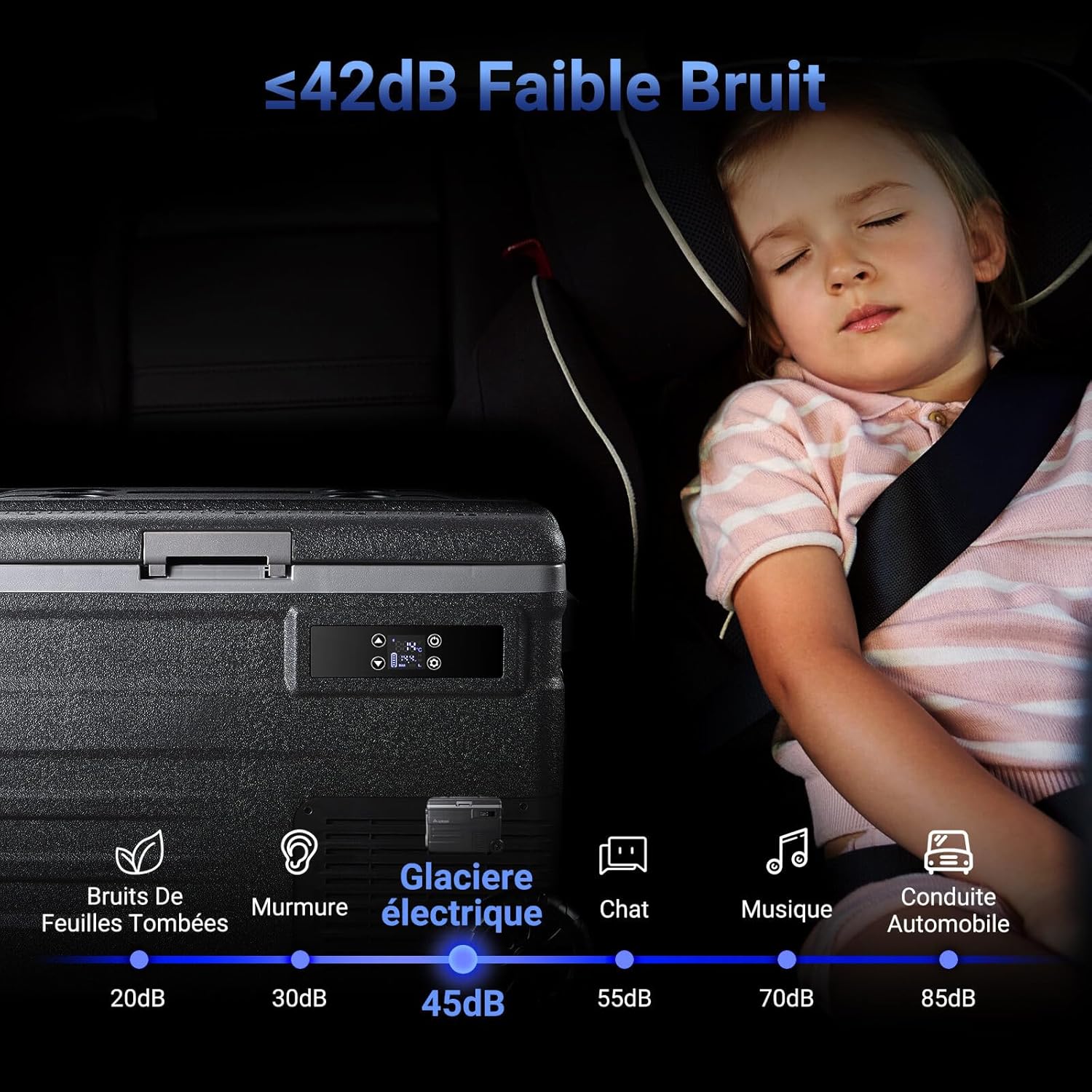 AAOBOSI 45L Glacière à Compresseur, Glaciere Électrique -20℃ à 20℃, Frigo Camion APP&Bouton Contrôle, 12/24V DC et 100-240V AC Glaciere Camping Pour Voiture, Camion, Bateau et Prise De Courant