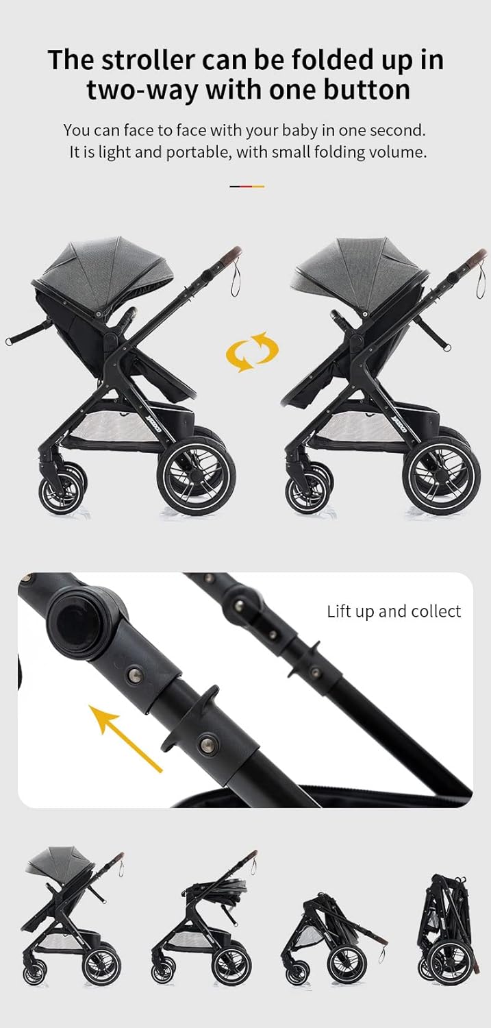 YAZOCO Poussettes 3 en 1 Citadines Poussettes Combinées Poussette Tricycle Baby Walker Poussette Haute Paysage Poussettes Pliantes Trolley Bébé Landau pour 0-36 (1 Noir)