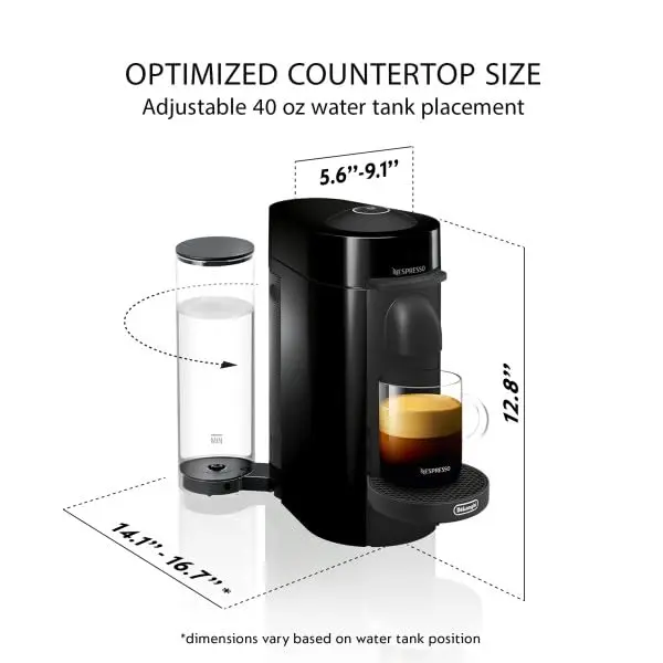 Nespresso Vertuo Plus Deluxe Coffee and Espresso Maker by De'Longhi, Matte Black