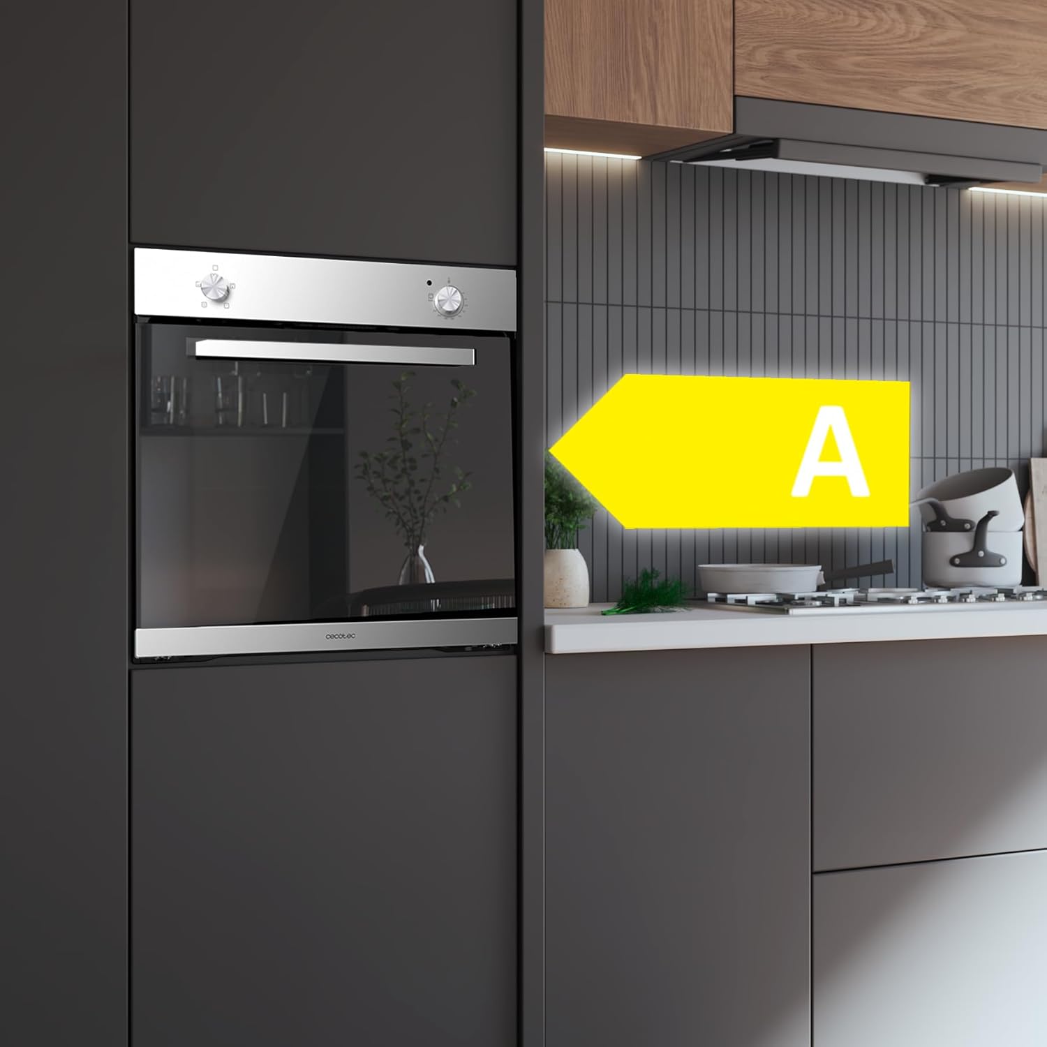 Cecotec Four encastrable Bolero Hexa C136000 Glass Black Time A 2800 W, capacité de 77 L, 4 fonctions, Minuterie, Nettoyage à la vapeur, Cuisson à la vapeur. Classe Énergétique A, Lumière intérieure