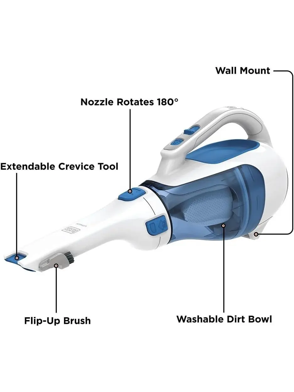 BLACK+DECKER dustbuster AdvancedClean Cordless Handheld Vacuum, Compact Home and Car Vacuum with Crevice Tool (CHV1410L), Blue, White