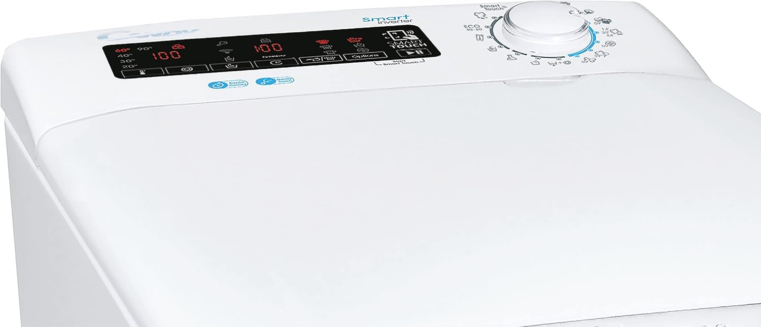 Candy Smart CSTG 28TE/1-11 Machine à laver à charge par le haut, 8 kg, 1200 tours, 17 programmes, connectivité NFC, 41 x 60 x 86 cm, classe F, blanc