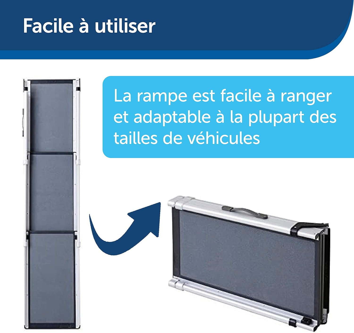 PetSafe - Grande Rampe Télescospique Deluxe Solvit pour Animal de Compagnie Pliable en 3 Parties - Pour Chien Agé, Faible - Rampe d'Accès Ideale pour Voitures - Aluminium, Légère, Compacte