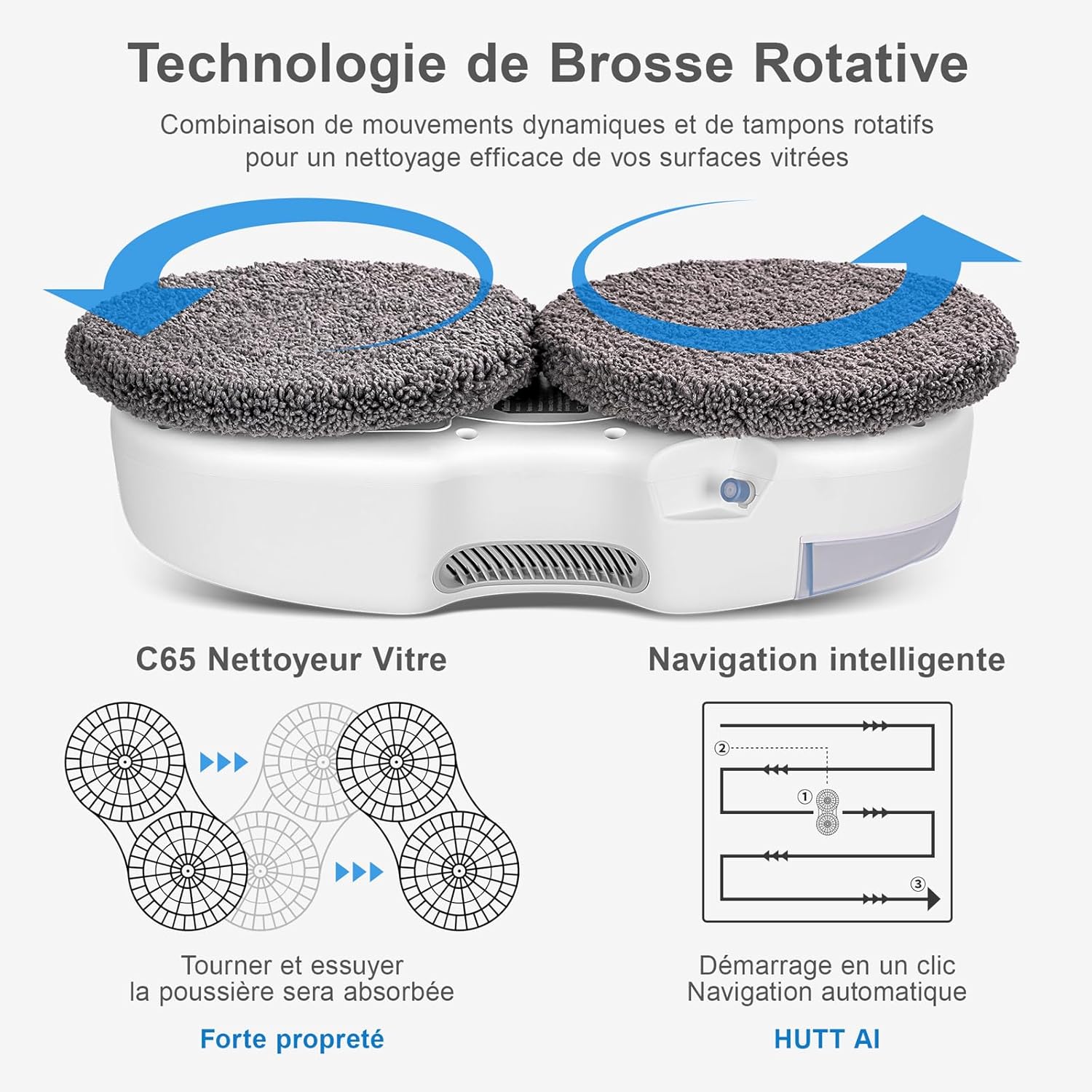 HUTT DDC55 Robot Nettoyeur Vitre, Robot Laveur de Vitre Automatique, Système de Sécurité, Navigation Intelligente, Télécommandé, pour Toutes Les Surfaces Lisses, avec 12 Chiffons