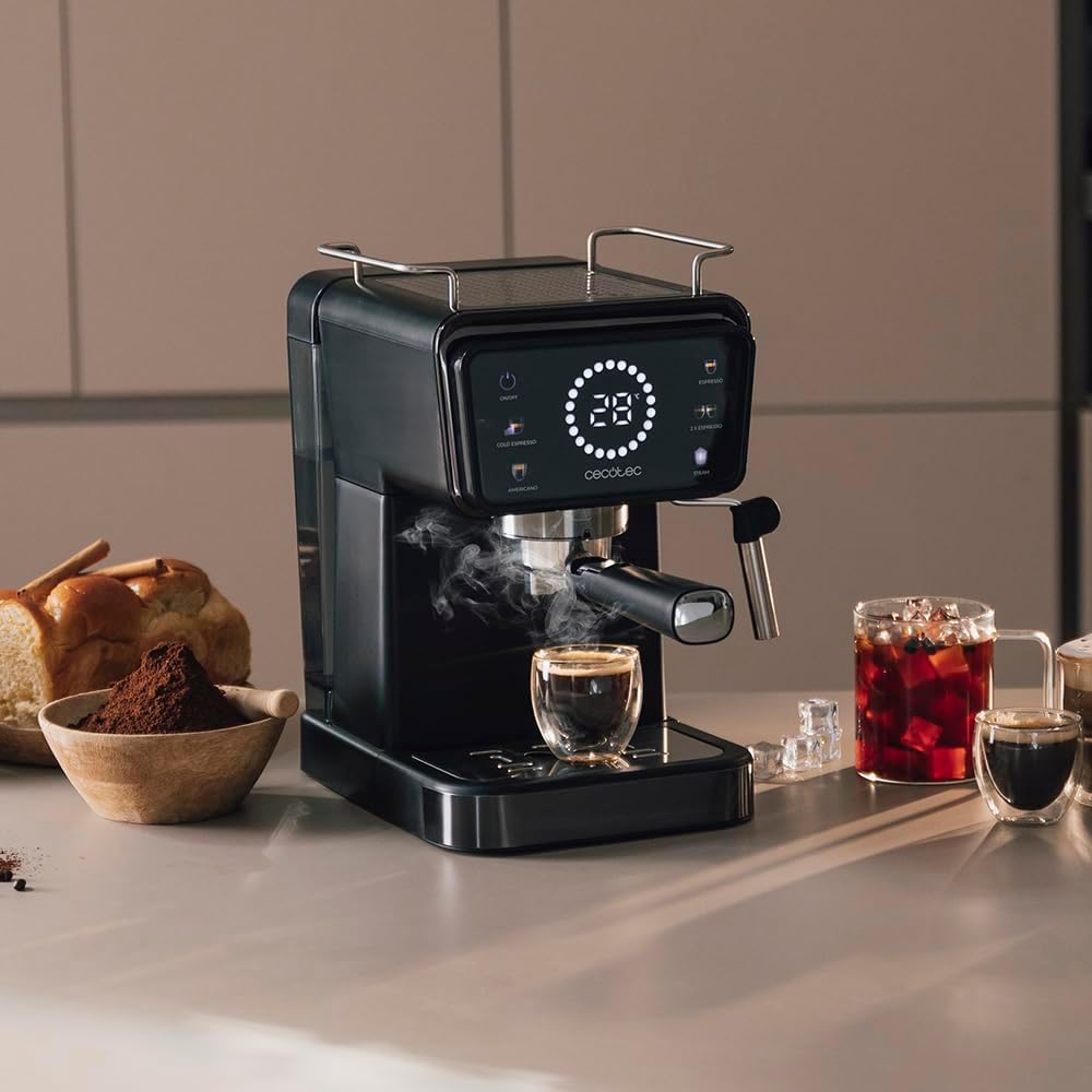 Cecotec Machine à café Express Power Espresso 20 Barista Cream. 2 Thermoblocks, 20Bars, Manomètre, Mode Auto pour 1 et 2 Café(s), Buse vapeur Orientable, Conduit pour Infusions, 2900W.