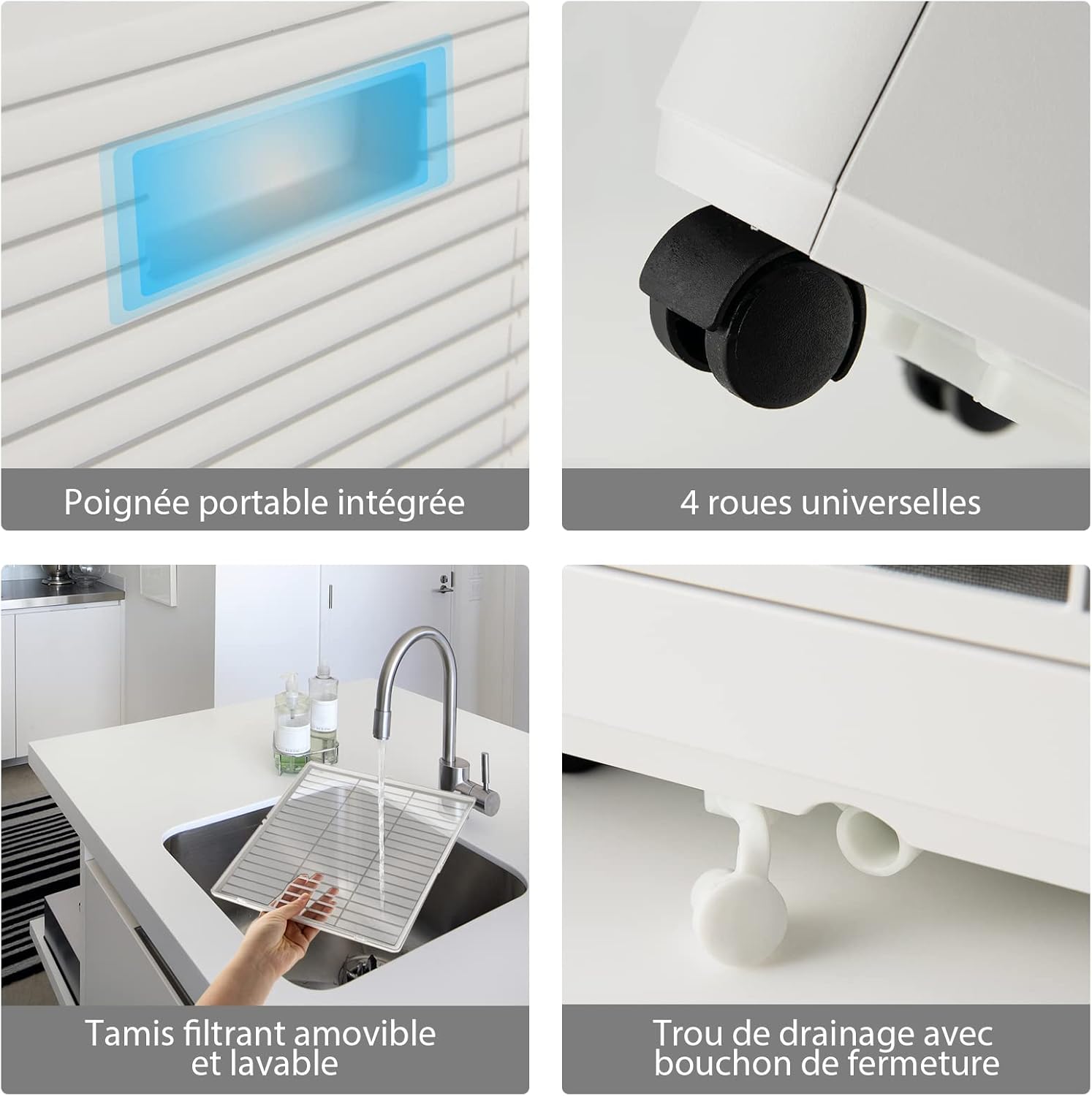 RELAX4LIFE Climatiseur Mobile Silencieux 9000BTU, Climatiseur Portable 4 en 1, Refroidisseur d'Air, Ventilateur, Déshumidificateur, Mode Nuit, 15-20㎡, Télécommande, Minuterie 24H, Classe Energie A