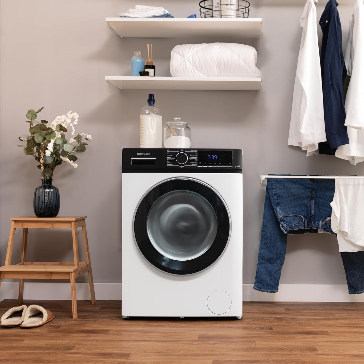 Cecotec Lave-linge 10Kg Bolero DressCode 10610 Inverter Steel A. Chargement Frontale, 1400 RPM, Steam Max, Motor Inverter Plus, 15 Programmes, OnSmart, Stop&Go, Caoutchouc Antibactérien, Drum Clean