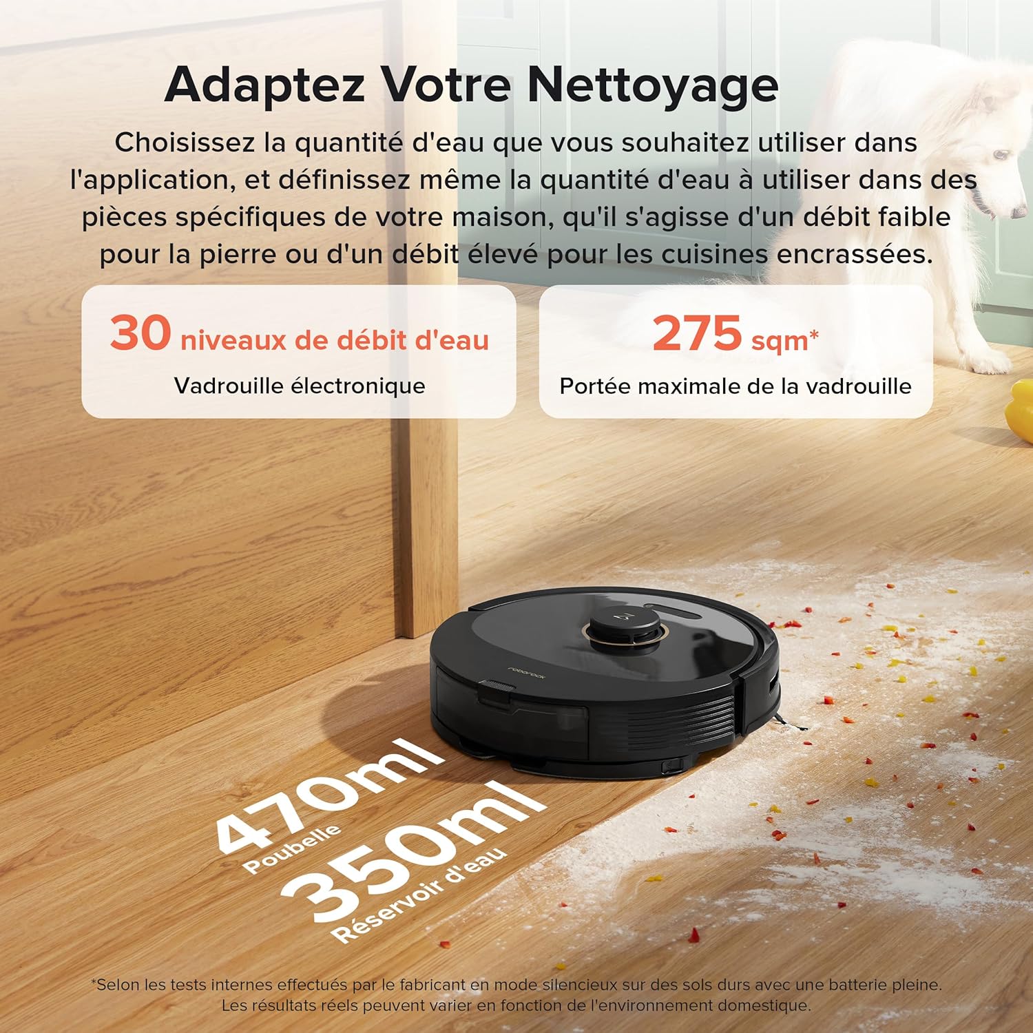 roborock Q8 Max+ Aspirateur Robot Laveur avec Station, Vidage Automatique, 5500Pa Aspiration, Brosse DuoRoller, Navigation LiDAR, Évitement d'obstacles, Cartographie Multi-Niveaux, Contrôle APP/Vocale