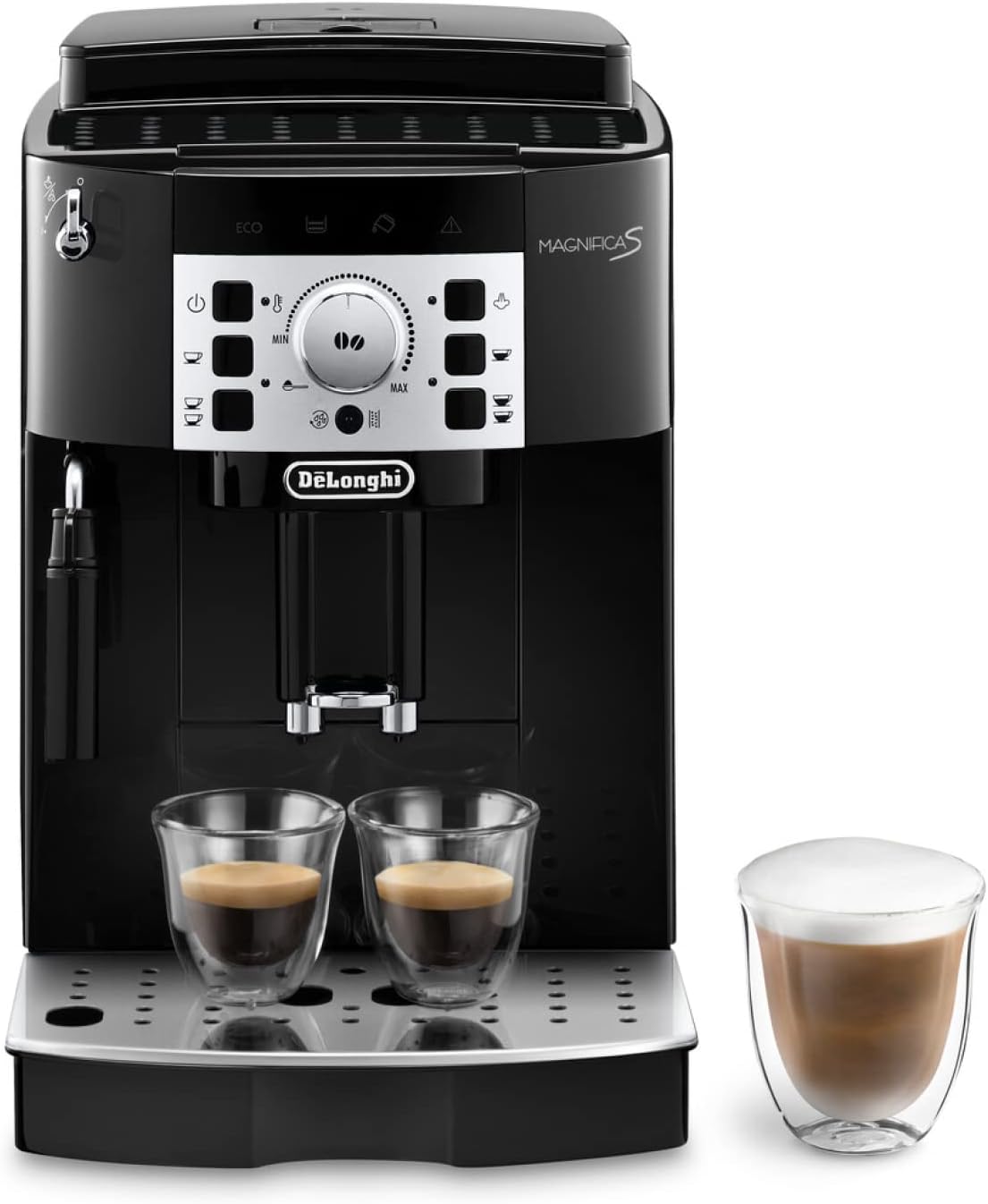 De'Longhi Magnifica S ECAM11.112.B, Machine à Café Automatique/ à Espresso du Grain à la Tasse Avec Buse à Lait, avec 4 Recettes à Touche Unique, Panneau de Contrôle Soft-Touch, 1450W, Noir