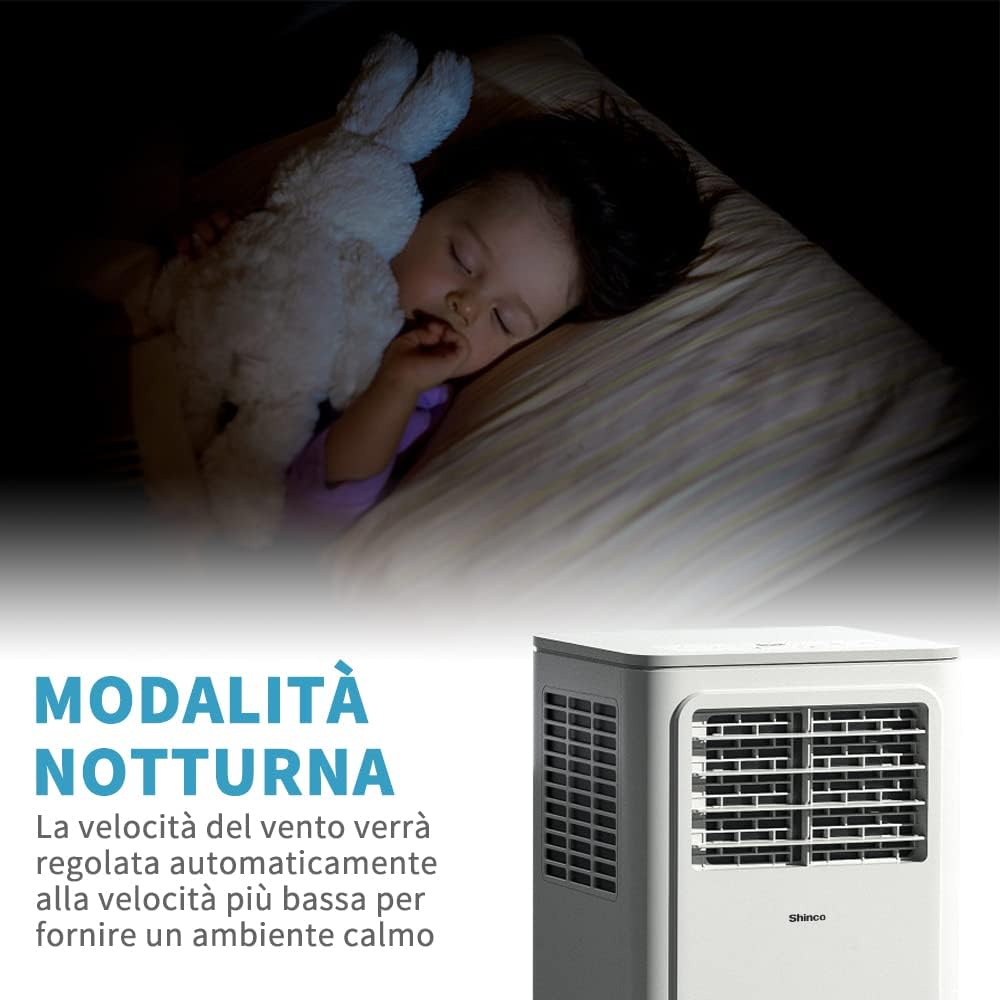 SHINCO Climatiseur mobile, 7000 BTU 2,05kW, Refroidir&Ventilation&Déshumidification, taille de la pièce jusqu'à 54m³(18㎡), Climatiseur mobile avec tuyau d'évacuation et tuyau de vidange, mode sommeil