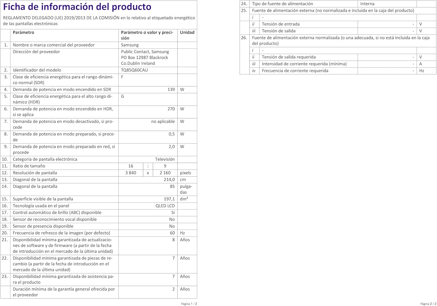 Samsung Téléviseur TQ85Q60D 85 (85 Pouces) QLED 4K Smart TV 2024