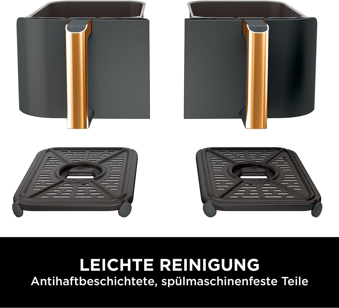 Ninja Foodi FlexDrawer Dual Zone Heißluftfritteuse, Airfryer mit 10,4-Fach und herausnehmbarem Trenner, Antihaftbeschichtung, spülmaschinenfester Korb, 7-in-1, Schwarz & Kupfer, AF500EUCP
