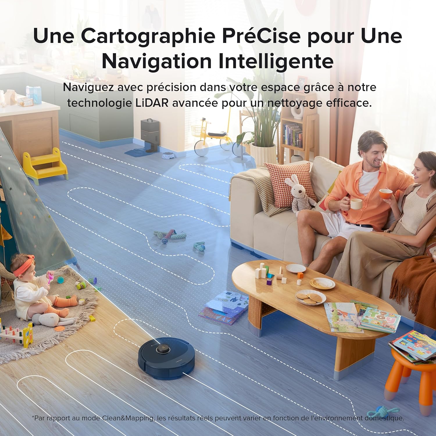 roborock Q8 Max+ Aspirateur Robot Laveur avec Station, Vidage Automatique, 5500Pa Aspiration, Brosse DuoRoller, Navigation LiDAR, Évitement d'obstacles, Cartographie Multi-Niveaux, Contrôle APP/Vocale