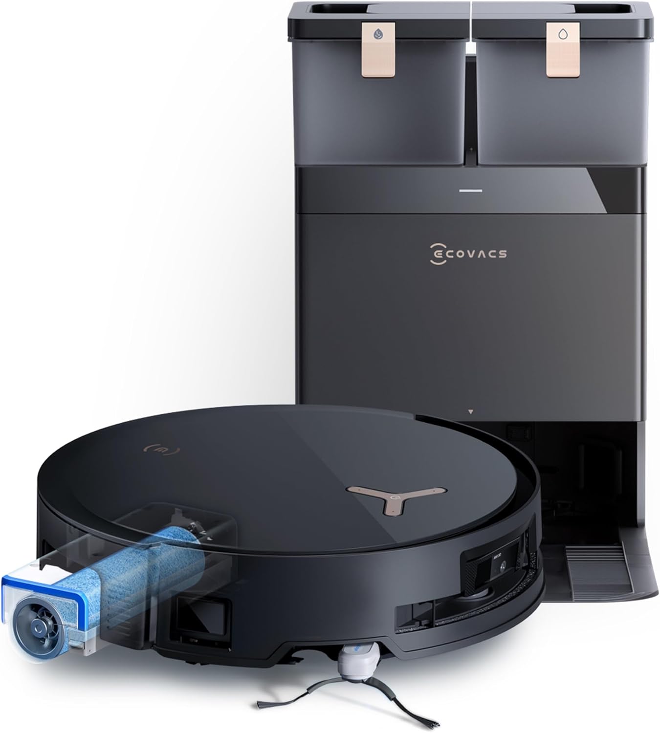 ECOVACS X8 PRO OMNI Robot Aspirateur Laveur avec Station Tout-En-Un, Puissance 18000Pa, Nettoyage Automatique Instantané OZMO ROLLER, Nettoyage à l'eau chaude 75℃, Ajout Solution Nettoyage Automatique