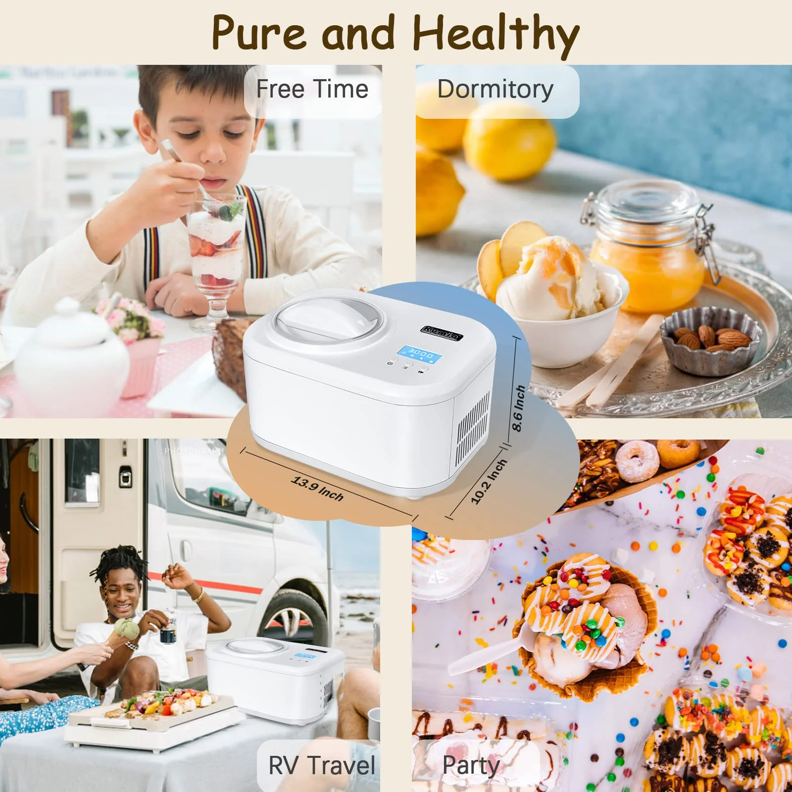 KUMIO 1.2-Quart Automatic Ice Cream Maker with Compressor