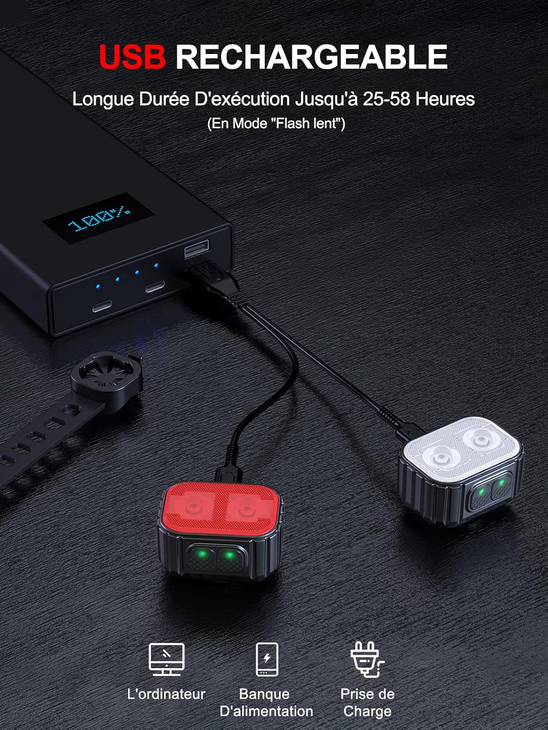 CIRYCASE Lumiere Velo Avant et Arriere, 8 + 12 Modes d'Éclairage Lampe Vélo LED Étanche IPX6, USB Rechargeable Eclairage Velo pour Cyclysme VTT, VTC, Bicyclette, Longue Durée de Vie de la Batterie