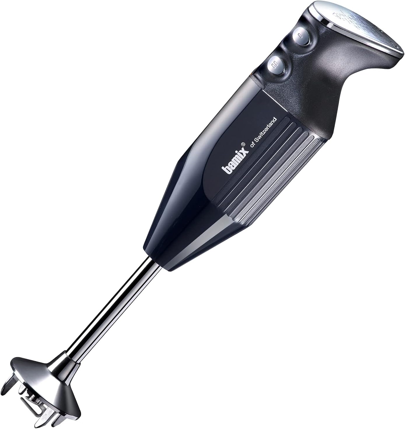 bamix Set avec mixeur plongeant M350 MAXX avec couteau étoile et hachoir, disques fouet et mélangeur en inox, 350 W, 2 vitesses, Fabriqué en Suisse, Noir/Chromé