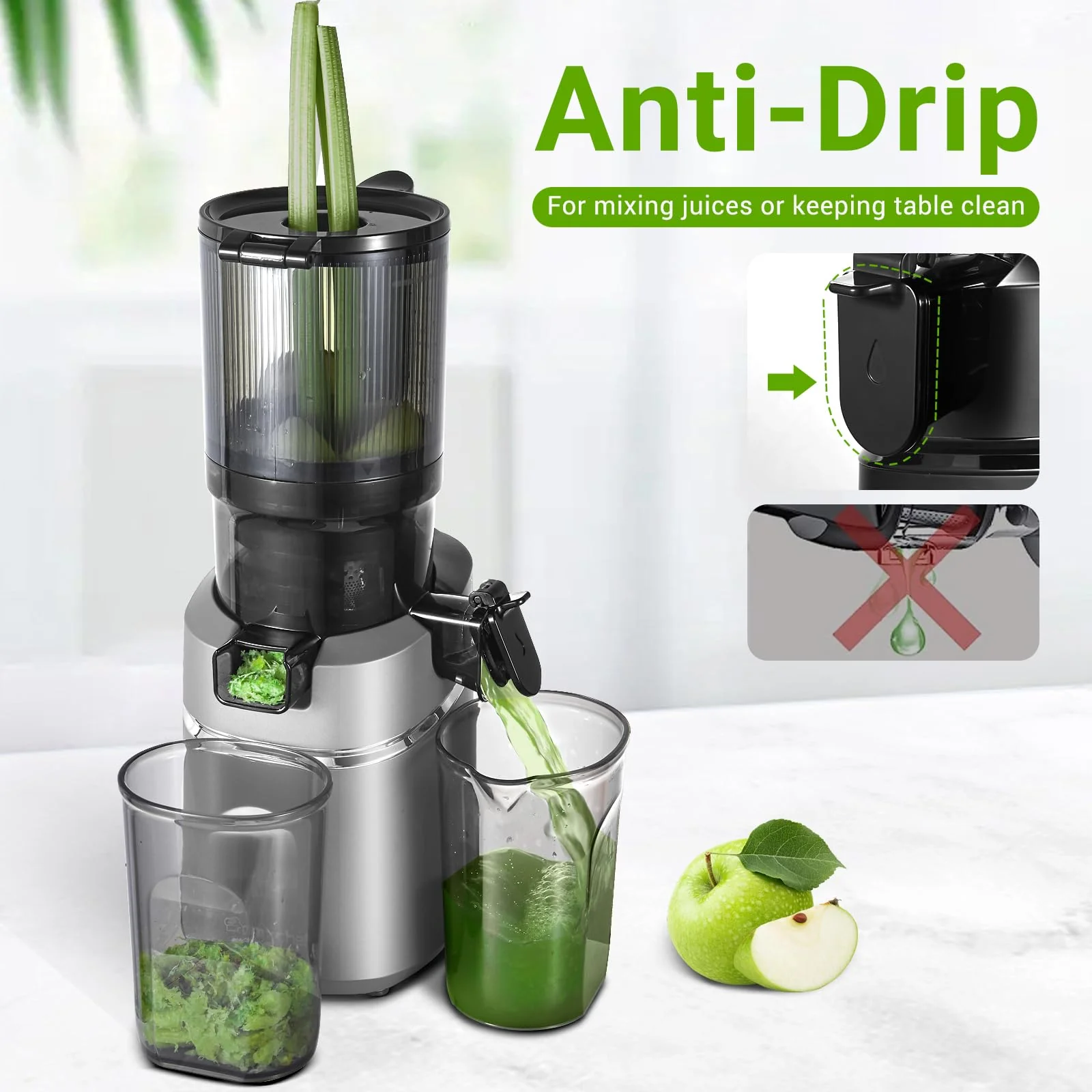 AMZCHEF 5.3-Inch Self-Feeding Masticating Juicer