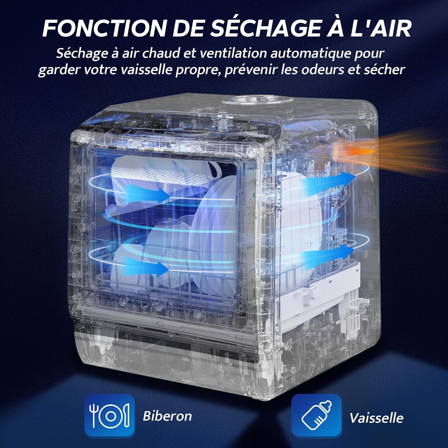 AIRMSEN Mini Lave-Vaisselle de Comptoir, 5+1 Programmes, Réservoir d'Eau de 5L, Contrôle Tactile et Écran LED, Adapté pour les Cuisines Familiales, Appartements et Dortoirs, Blanc et noir