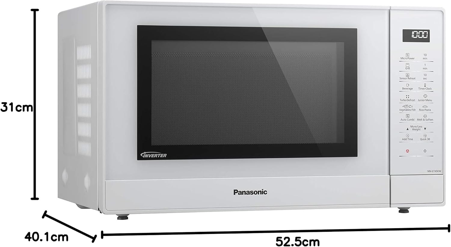 Panasonic NN-GT46KBSUG Four à Micro-ondes et Gril avec Plateau Tournant, 31 litres, Aacier Inoxydable, 1000 W, GrilL 1100 W, 24 Programmes Auto, Écran LCD, Capteur Genius, Menu Junior, Noir