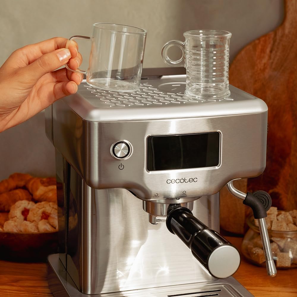 Cecotec Machine à café Express Power Espresso 20 Barista Cream. 2 Thermoblocks, 20Bars, Manomètre, Mode Auto pour 1 et 2 Café(s), Buse vapeur Orientable, Conduit pour Infusions, 2900W.