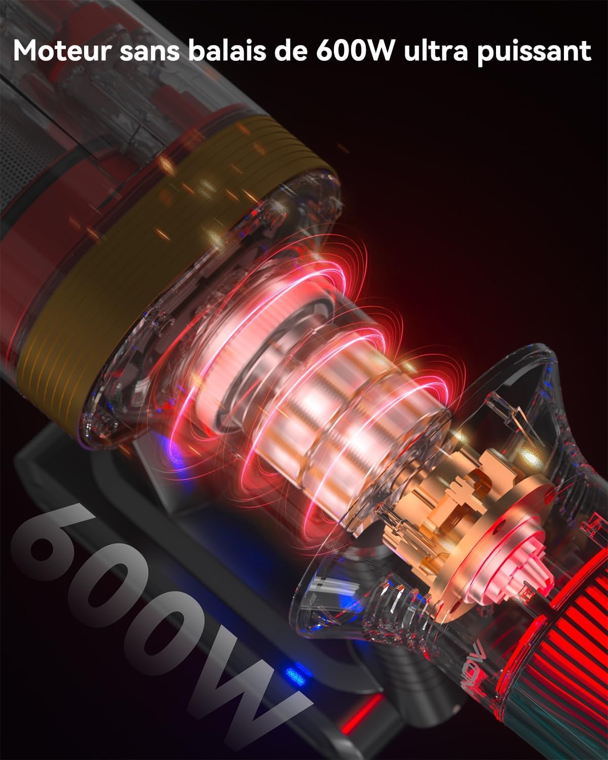 aonus A9 Max Aspirateur Balai sans Fil 48Kpa/600W/70Mins, Aspirateur sans Fil Puissant, Autoportant, 1.8L Ultra Grande Capacité, Écran Tactile Intelligent pour Les Poils d'animaux/Sols Durs/Tapis