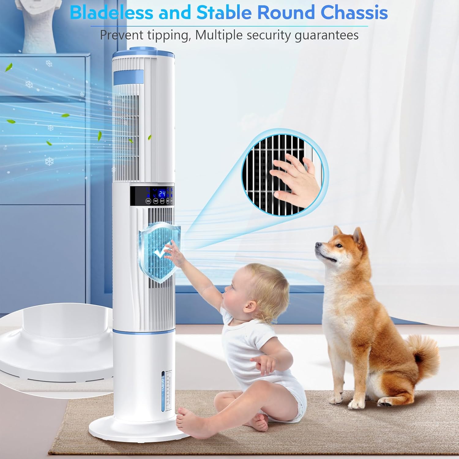 Lofrritp Climatiseur Mobile Silencieux Portable,Rafraîchisseur d'air 360°Oscillation,24H Minuteries,65W,3 Vitesses,4 Modes,avec Télécommande pour Chambre,Bureau,Cuisine