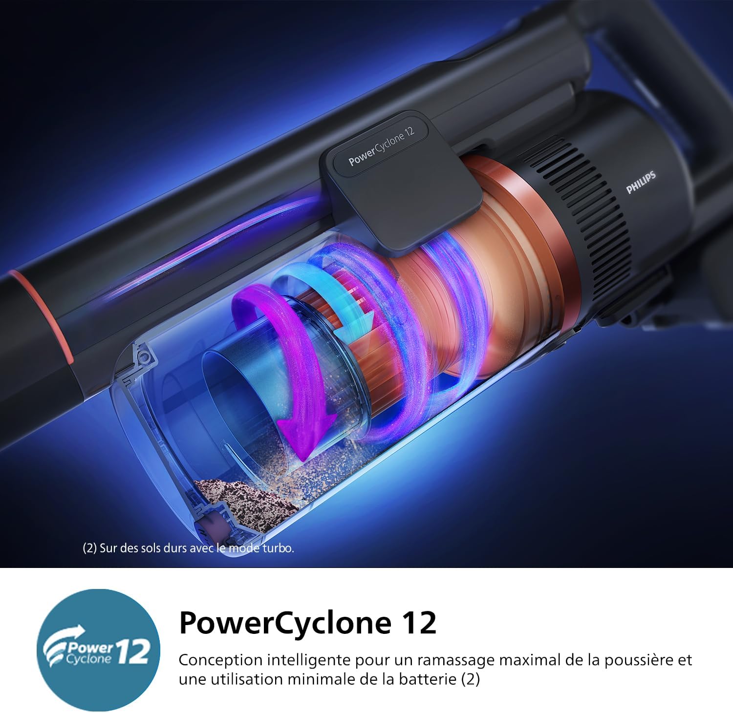 Philips Aspirateur sans fil Aqua 7000 Series, Moteur digital, PowerCyclone 12, Eclairage LED, Module Aqua amovible, Autonomie de 80 min, Inclus 2 accessoires, Bleu (XC7053/01)