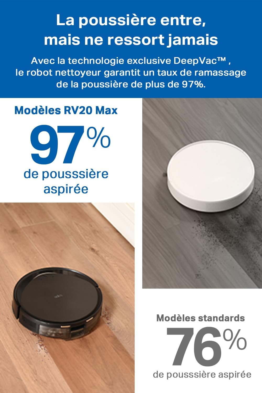 Tapo Aspirateur Robot Laveur 2 en 1 RV20Max Plus, Vidage Automatique, Silencieux Ultra Fin, Ultra puissante de 5300Pa, Navigation LiDAR, Auto-Charge Autonomie 180min, Tapis et Poils d'animaux