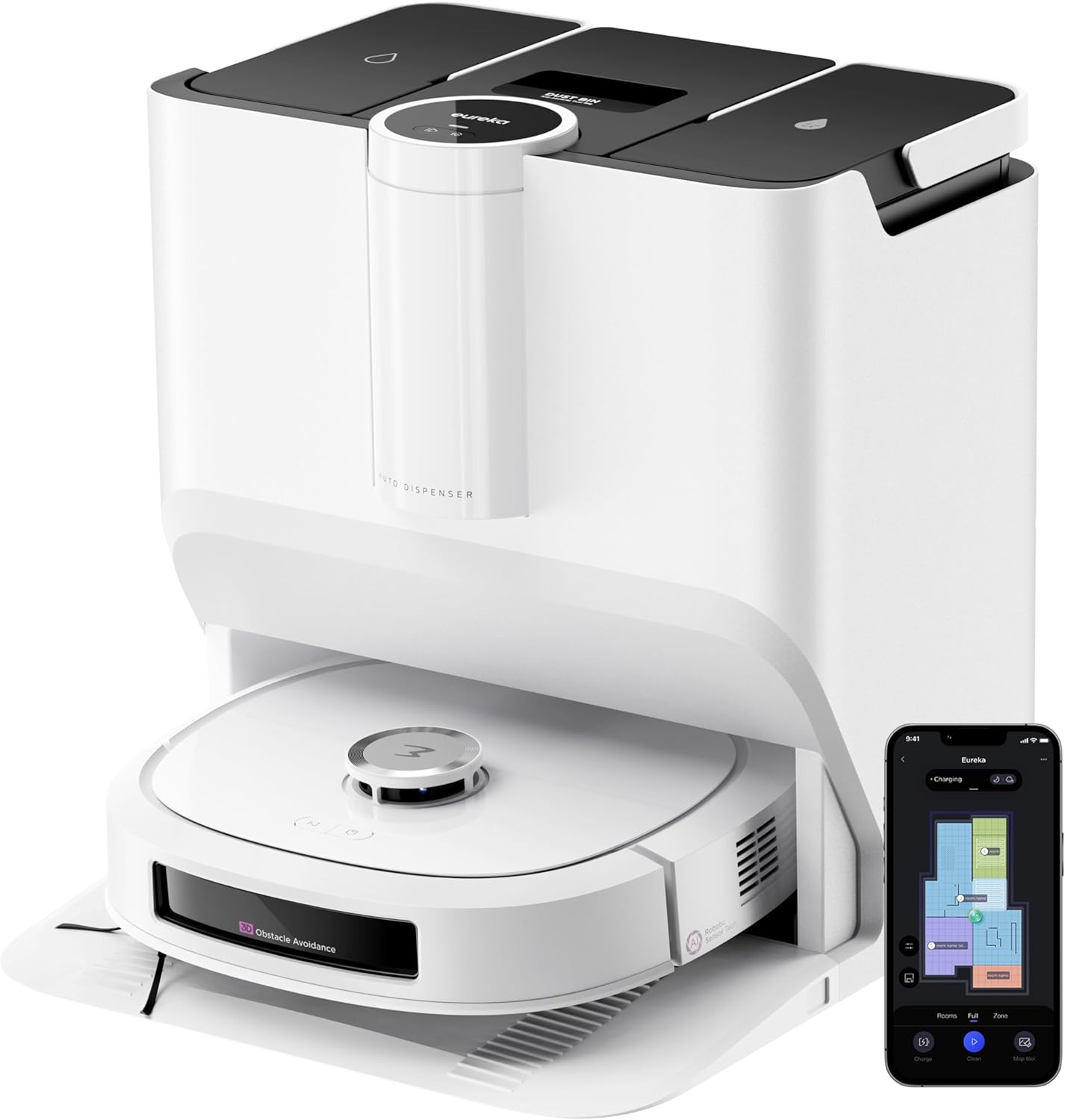 EUREKA J15 Pro Ultra Aspirateur Robot,Robot Aspirateur Laveur 16200 Pa,Nettoyage des Bords,Brosse Anti Enchevêtrement,Lavage de Serpillière à l'eau Chaude 75℃,Base autonettoyante