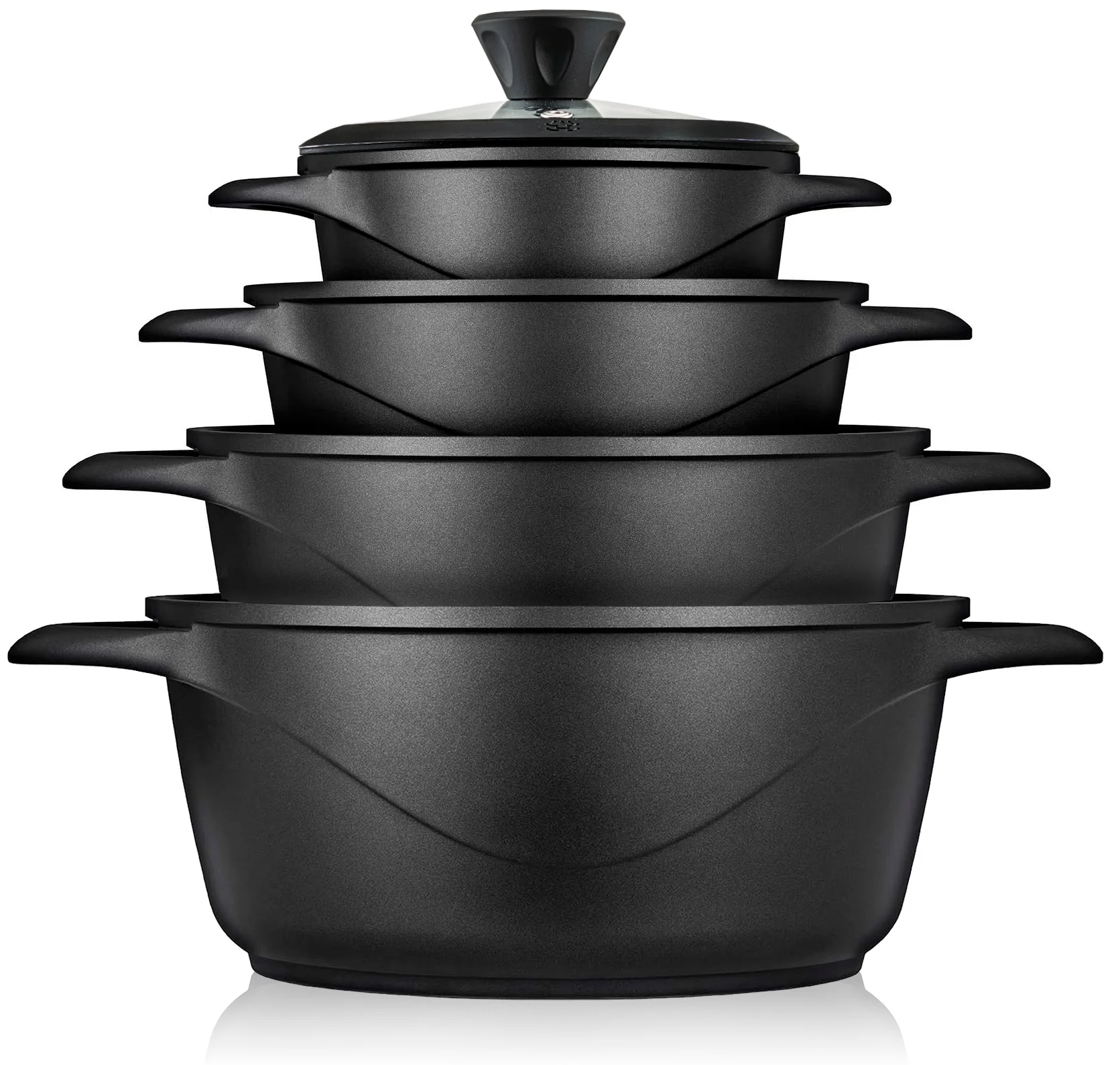 Batterie de Cuisine Induction 8 Pièces Aluminium Fonte 4 Casseroles 4 Couvercles  Noir MGK12S Briebe