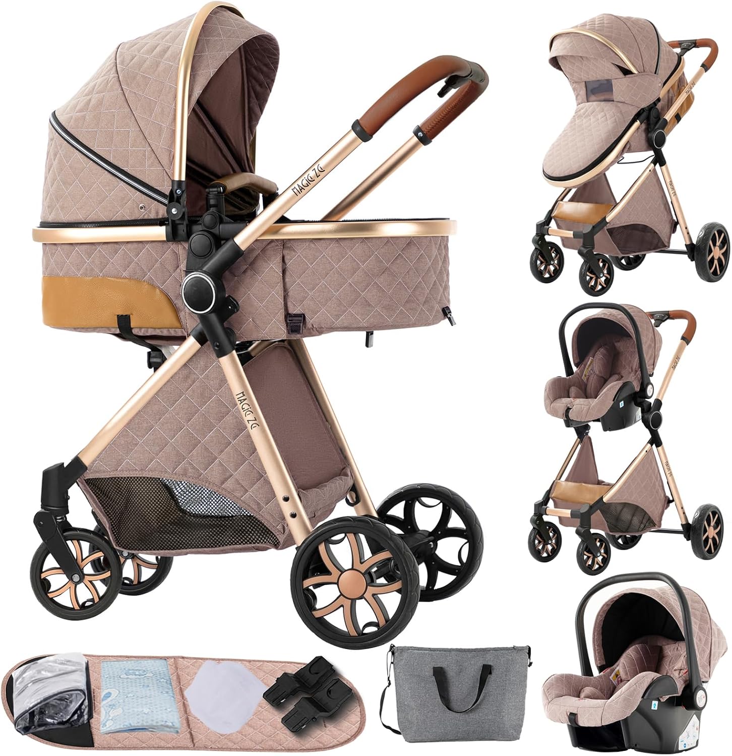 NADDLILY Poussette 3 en 1, Poussette Bebe avec Conception Portable Pliable en Un Clic, Pousette 3 en 1 avec Poussée Réversible Bidirectionnelle, Poussette Canne avec Accessoires (V9 Black)