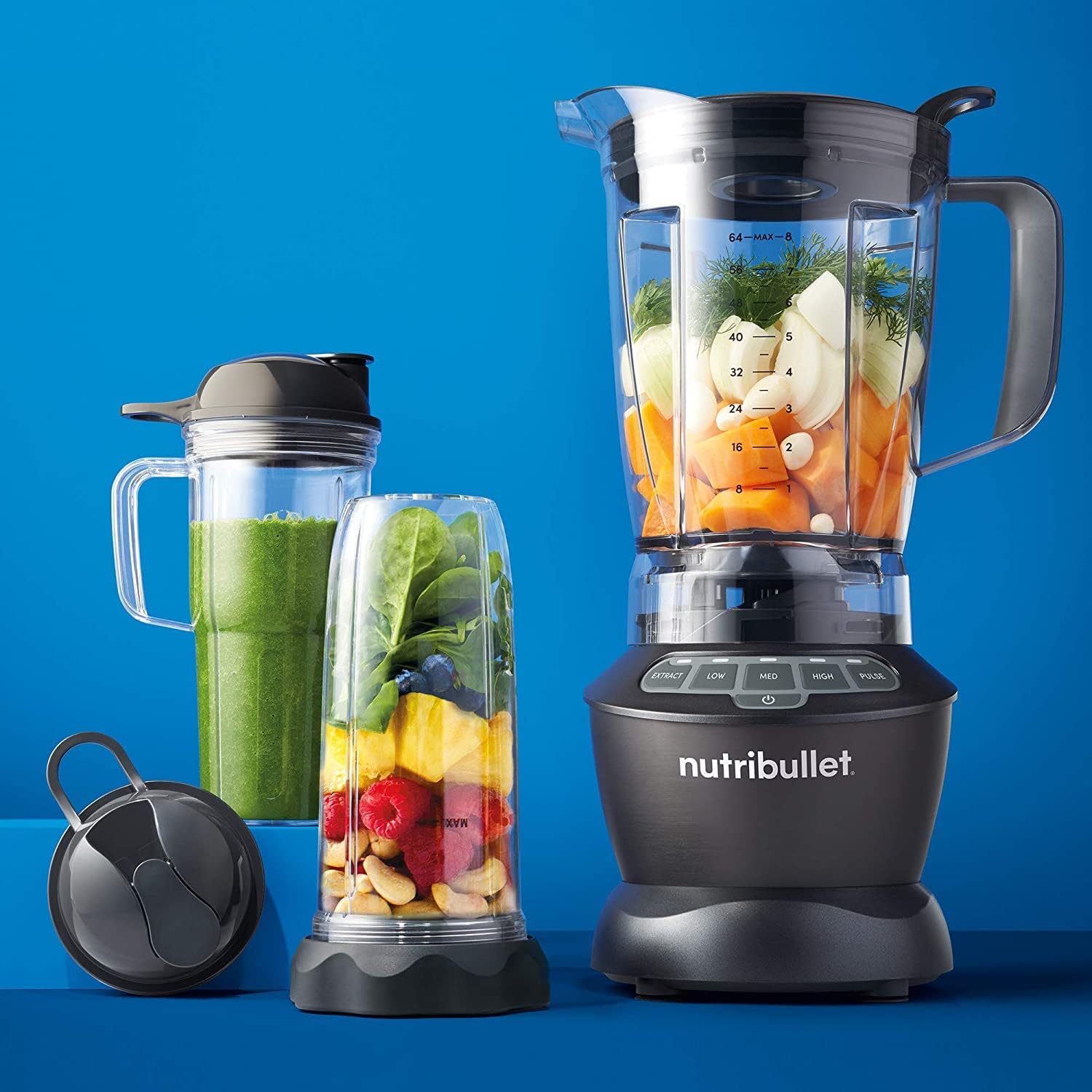 NutriBullet triple Prep System, mixeur électrique, blender multifonction, puissance 1500 watts, 3 appareils, noir, NBF580B