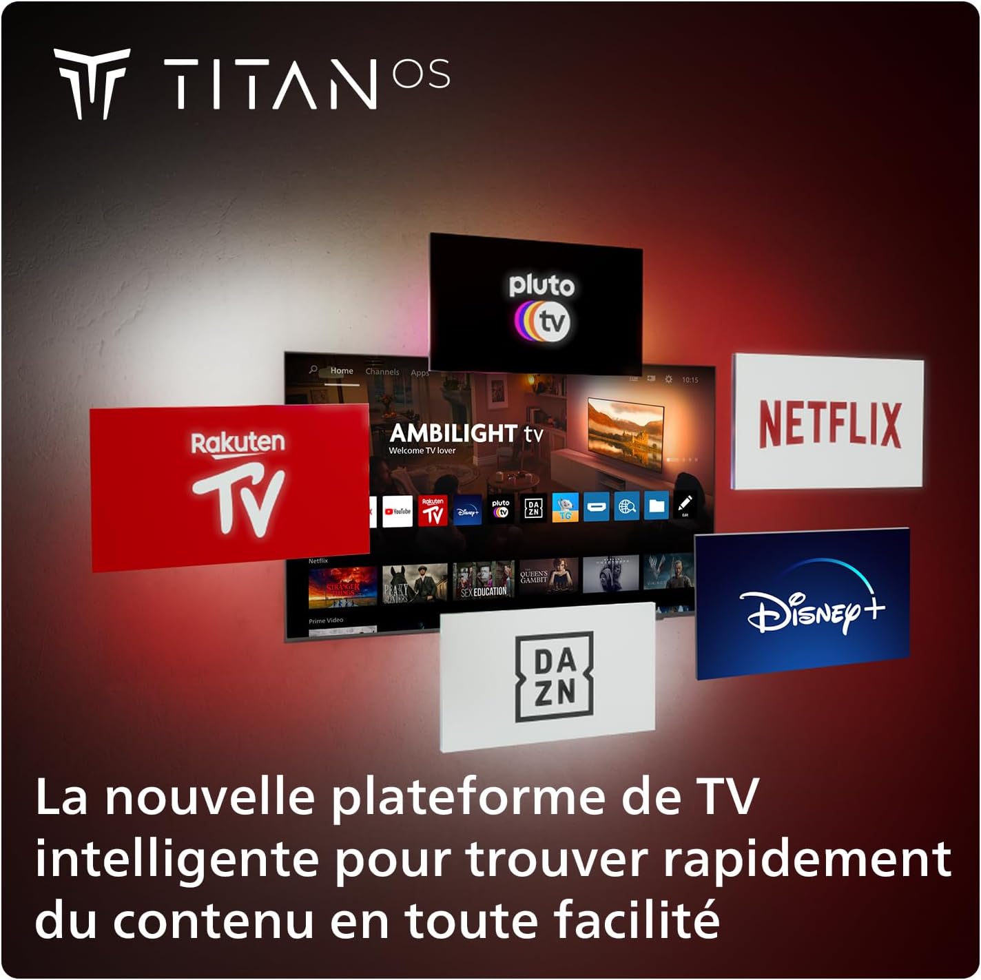 Philips Ambilight 43PUS8109 Smart TV LED 4K - Écran 43 Pouces avec Plate-Forme Pixel Precise Ultra HD, Titan OS et Son Dolby Atmos, Fonctionne avec l’Assistant Vocal Alexa et Google - Chrome satiné