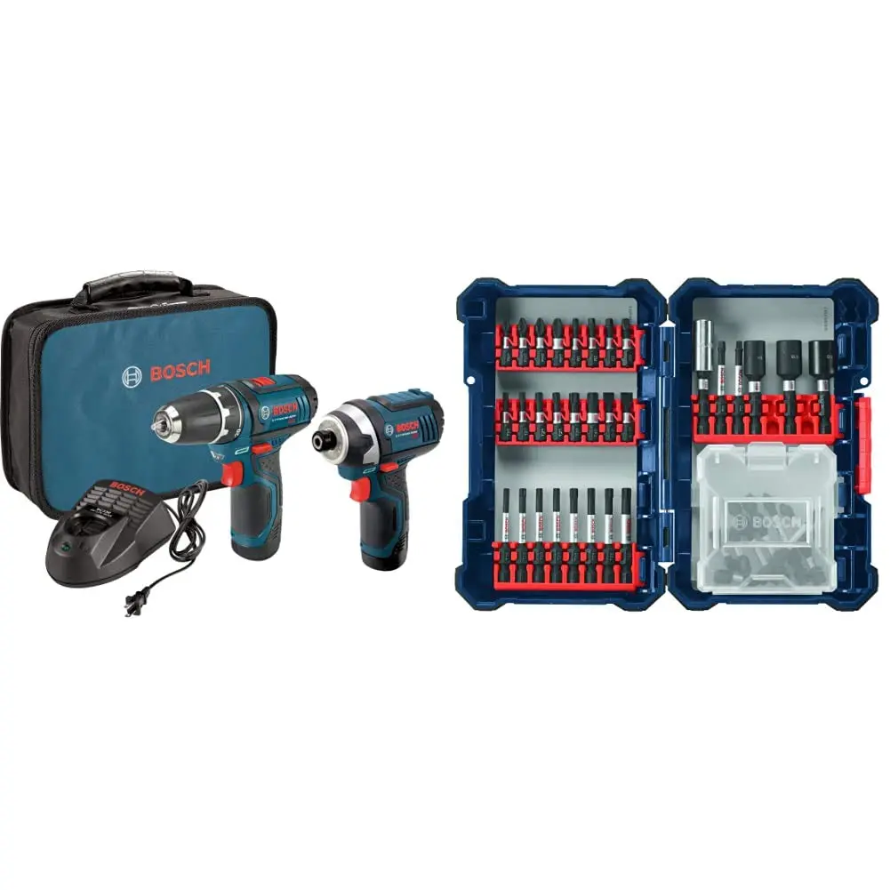 BOSCH CLPK22-120 12V Max Cordless 2-Tool 3/8 in. Drill/Driver and 1/4 in. Impact Driver Combo Kit with 2 Batteries, Charger and Case,Blue