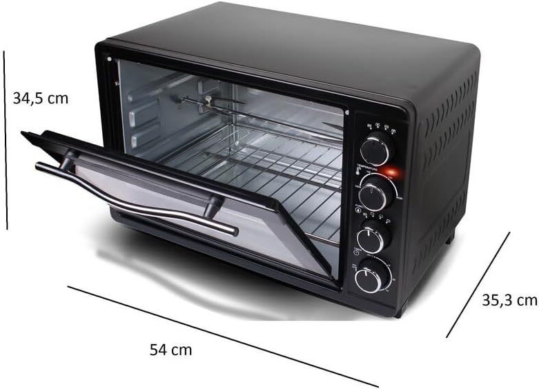 TurboTronic Mini Four à Convection avec Rtissoire, 35L, 1600W – Four Compact Multifonctions Idéal pour Pizza, Camping et Cuisine Maison, Inclus 2 Plaques de Cuisson