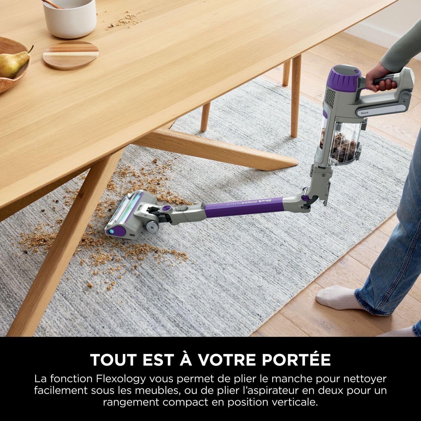 Shark Clean & Empty Aspirateur sans fil, système vidange automatique, aspirateur léger anti-poils avec outils animaux et interstices, autonomie 40 minutes, station de chargement, blanc/bleu, BU3521EU
