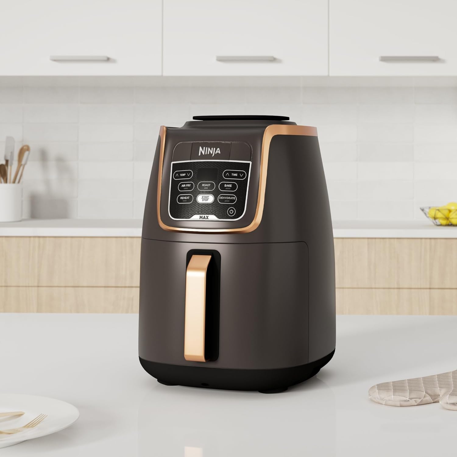 Ninja Foodi FlexDrawer Dual Zone Heißluftfritteuse, Airfryer mit 10,4-Fach und herausnehmbarem Trenner, Antihaftbeschichtung, spülmaschinenfester Korb, 7-in-1, Schwarz & Kupfer, AF500EUCP