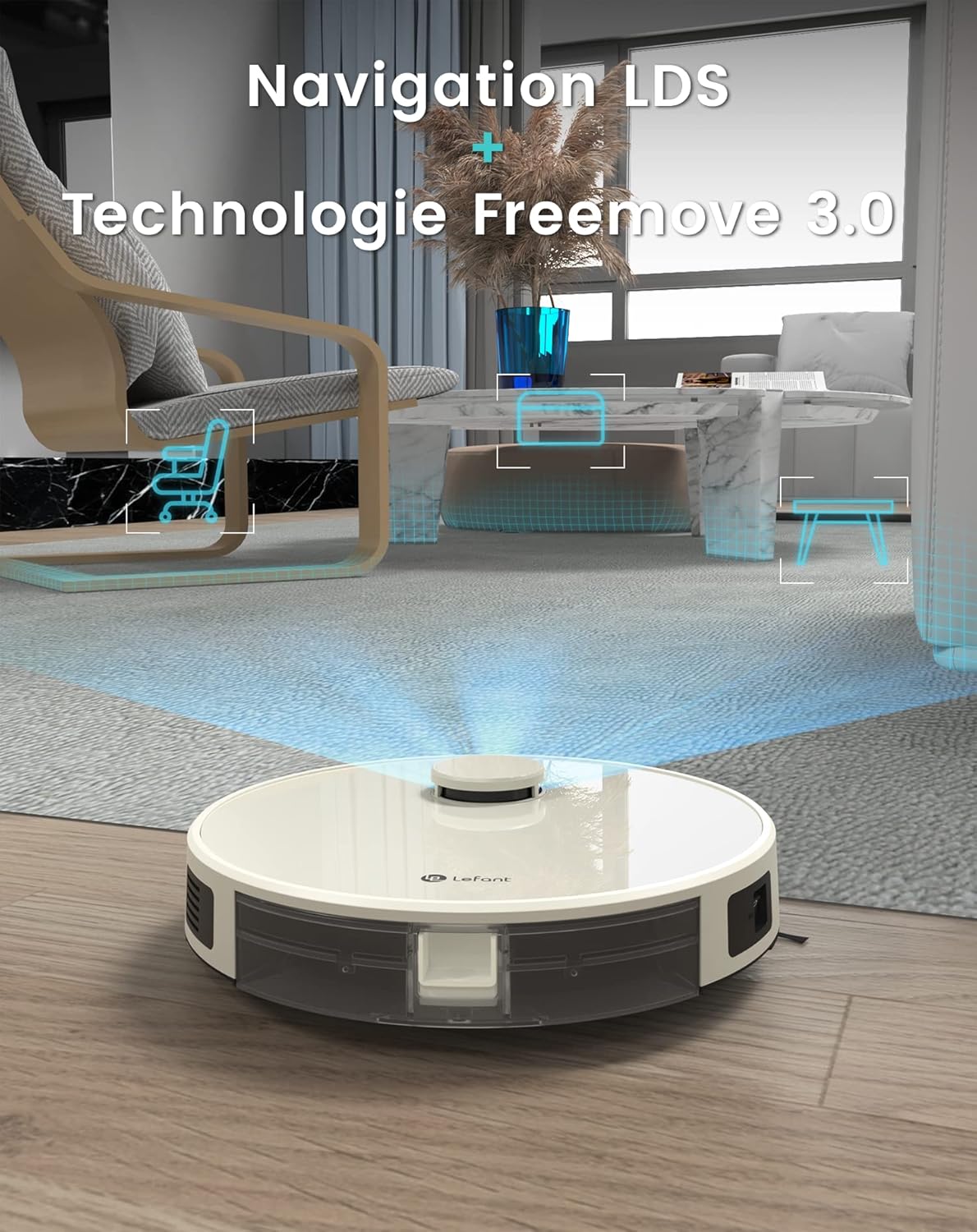 Lefant Robot Aspirateur Laveur Robot 2 en 1 4000Pa,Navigation LiDAR,Cartographie Multi-étage,Zones Virtuelles, Connecté Alexa/APP/WiFi,Idéal pour Poils d'animaux Tapis Sols Durs,M1 Champagne