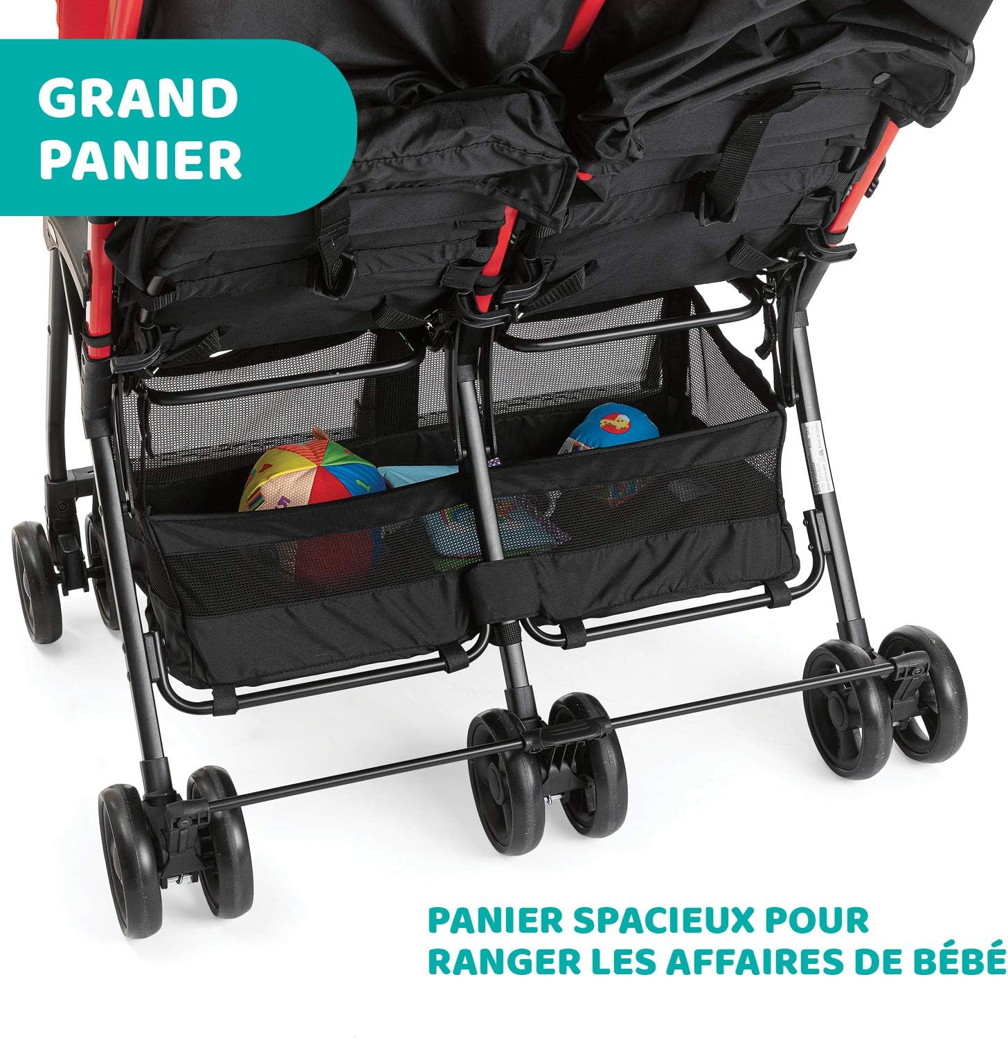 Chicco OHlalà Poussette Canne Double, Légère Inclinable et Pliable, Poussette pour Jumeaux de la Naissance à 15 kg, Fermeture Compacte, Inclus une Housse de Pluie, Capote Extensible - black night