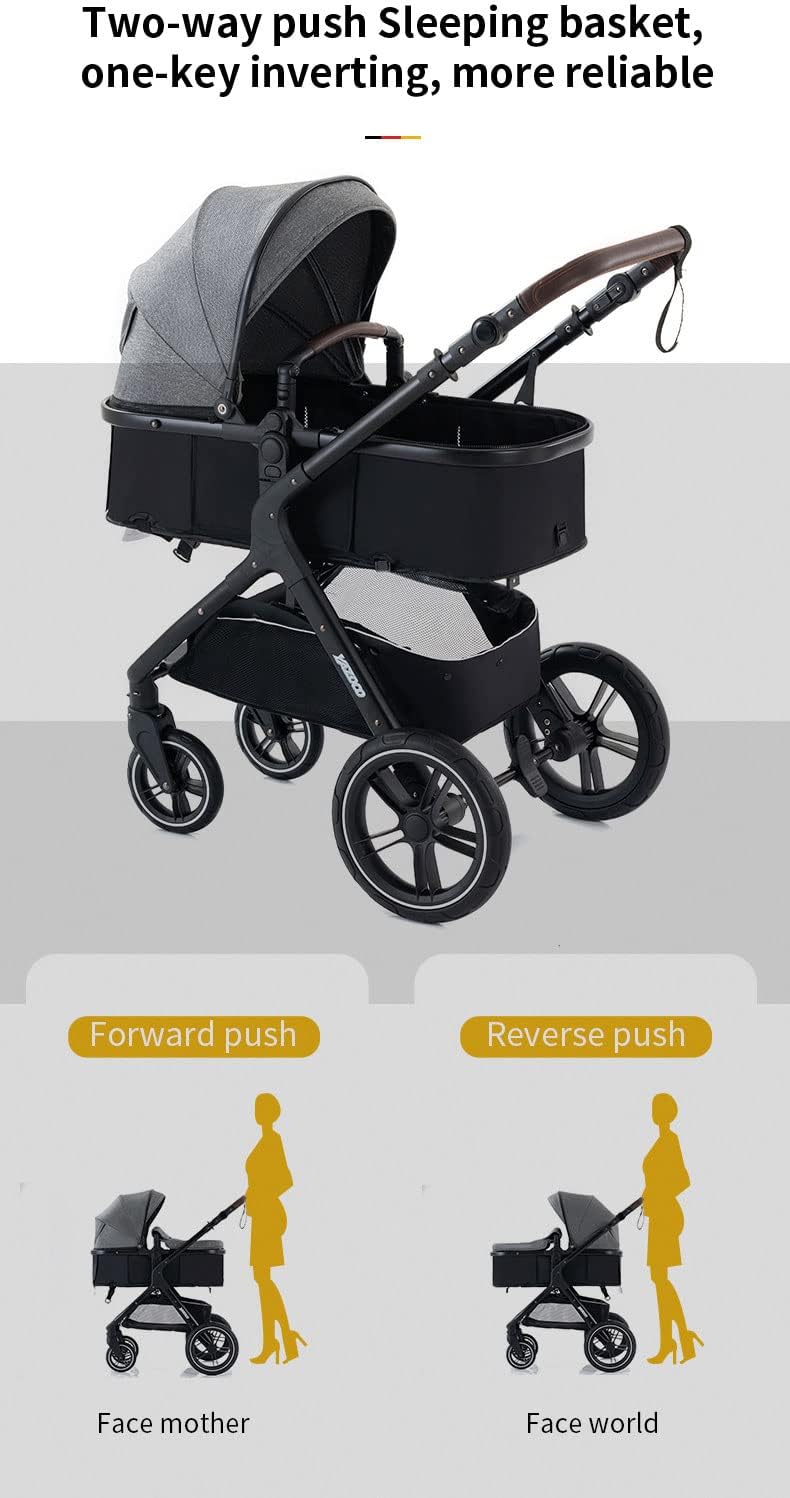 YAZOCO Poussettes 3 en 1 Citadines Poussettes Combinées Poussette Tricycle Baby Walker Poussette Haute Paysage Poussettes Pliantes Trolley Bébé Landau pour 0-36 (1 Noir)